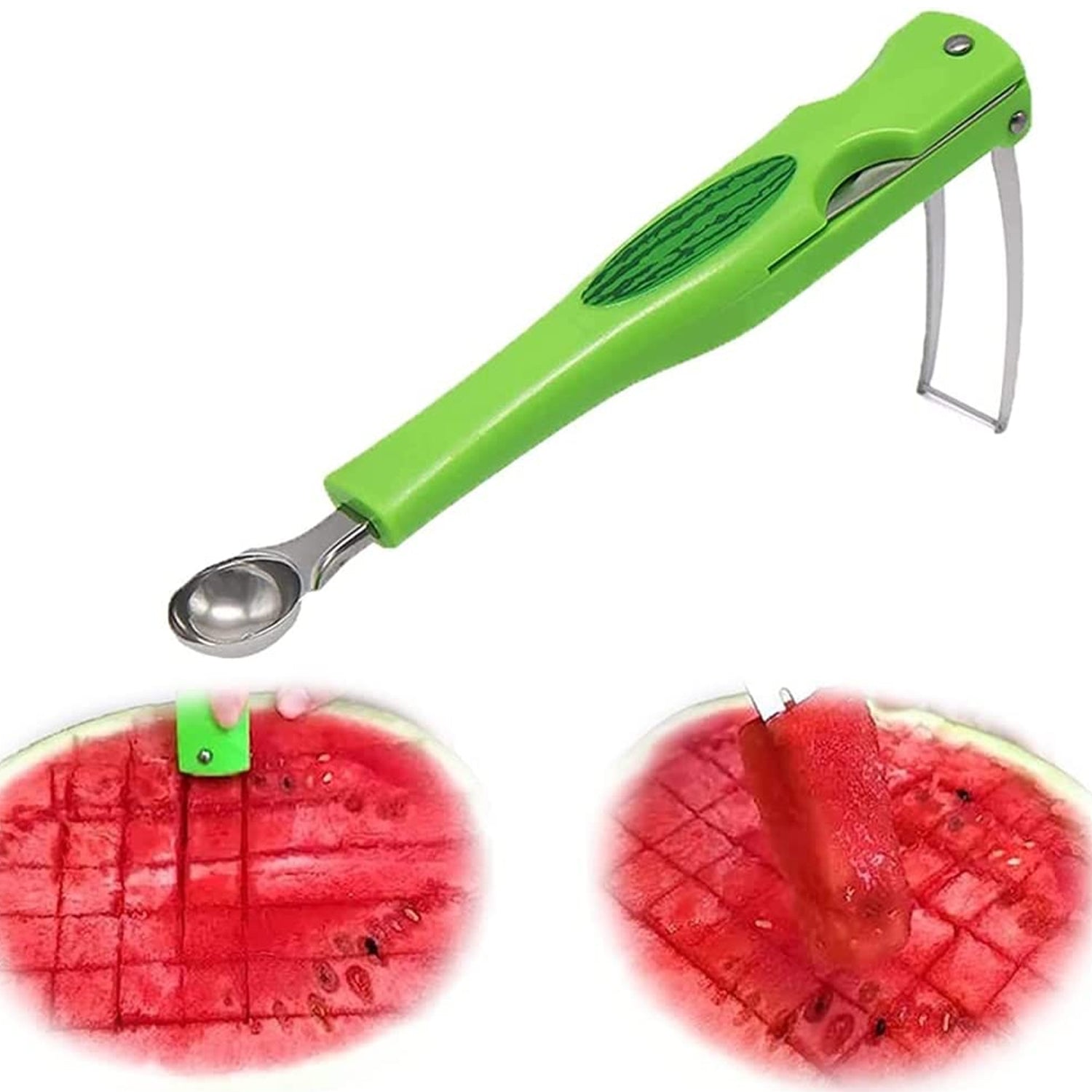 2814 Stainless Steel Fruit Scooper Seed Remover Melon Baller Carving Knife Double Sided Melon Baller for Watermelon Ice Cream.