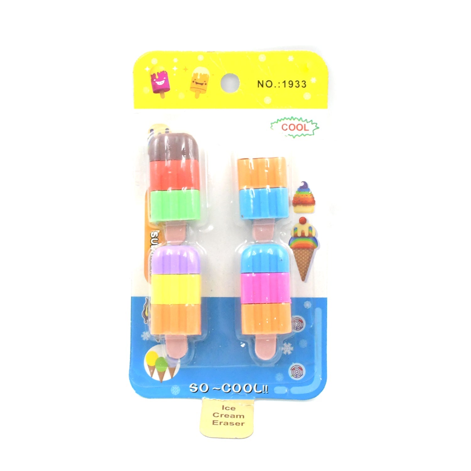 4349 Ice cream Shape Eraser for Girls & Boys 3D Eraser for School B'Day Return Gift Ice Cream Theme Shape Erasers Pencils Set for Kids Educational Stationary kit, School Supplies (1 Set 4 Pc)