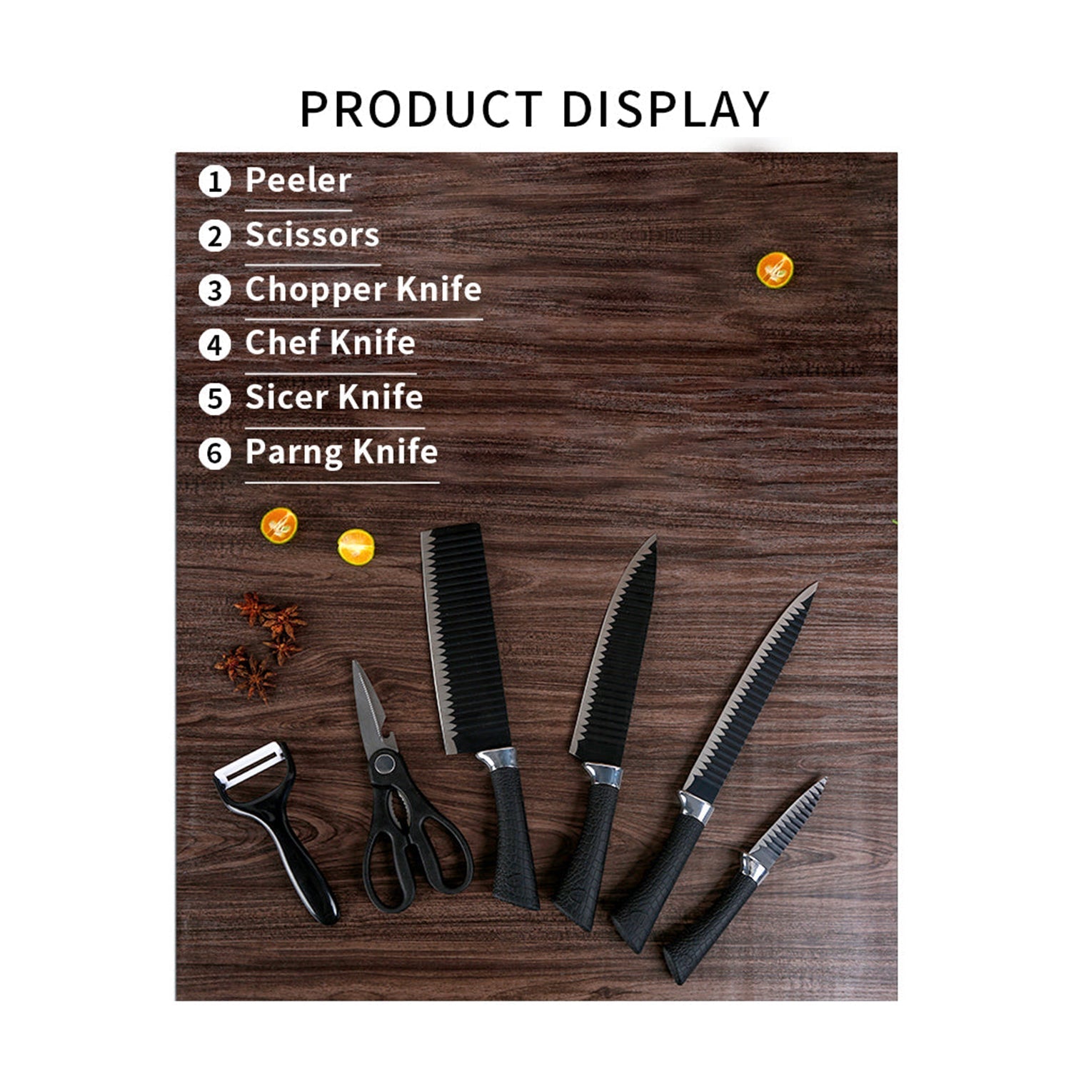 2285 Stainless Steel Knife Set With Chef Peeler And Scissor (6 Pieces)