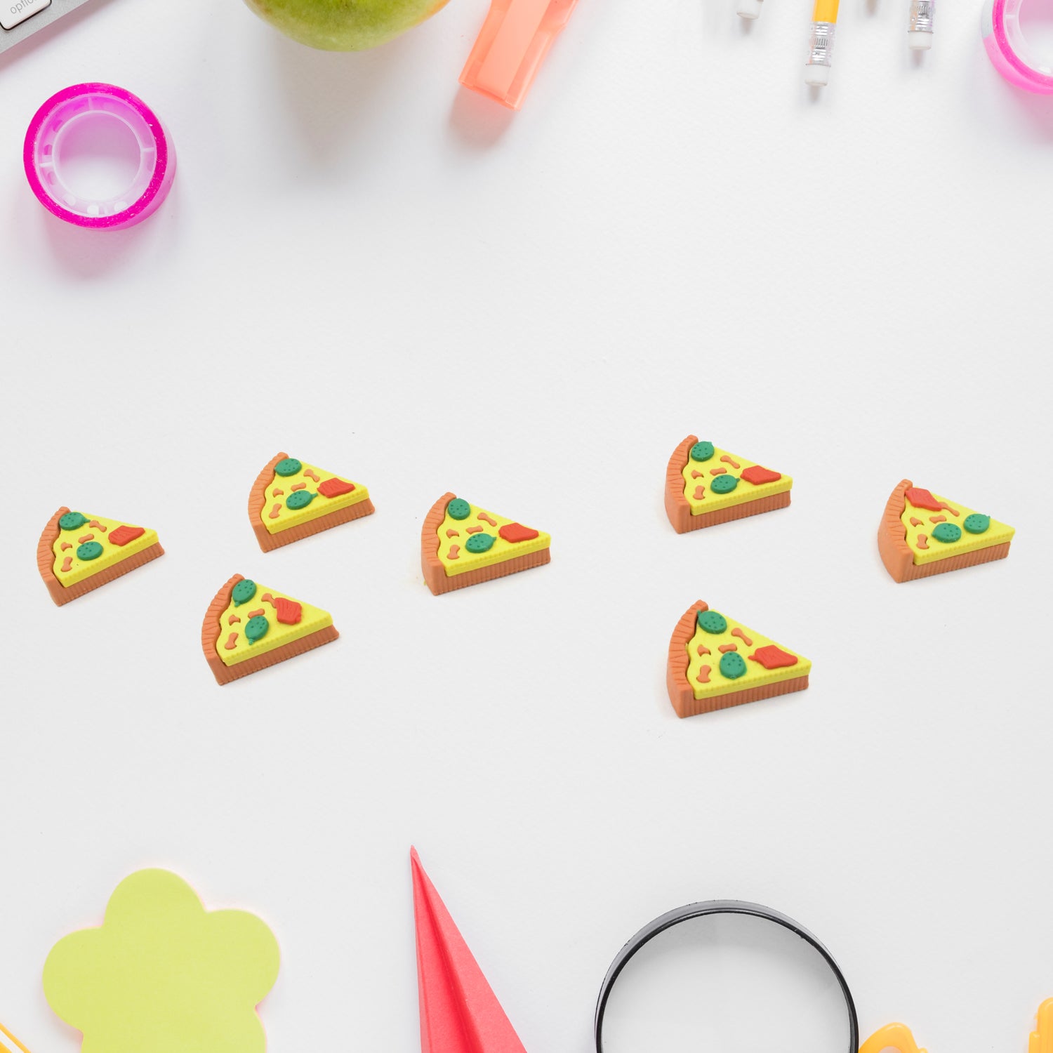 4347 3D Pizza Slices Kids Favourite Food Eraser, Pizza 7 slice eraser for kids Adults fast food lover Stationary Kit Fancy & Stylish Colorful Erasers, for Return Gift, Birthday Party, School Prize