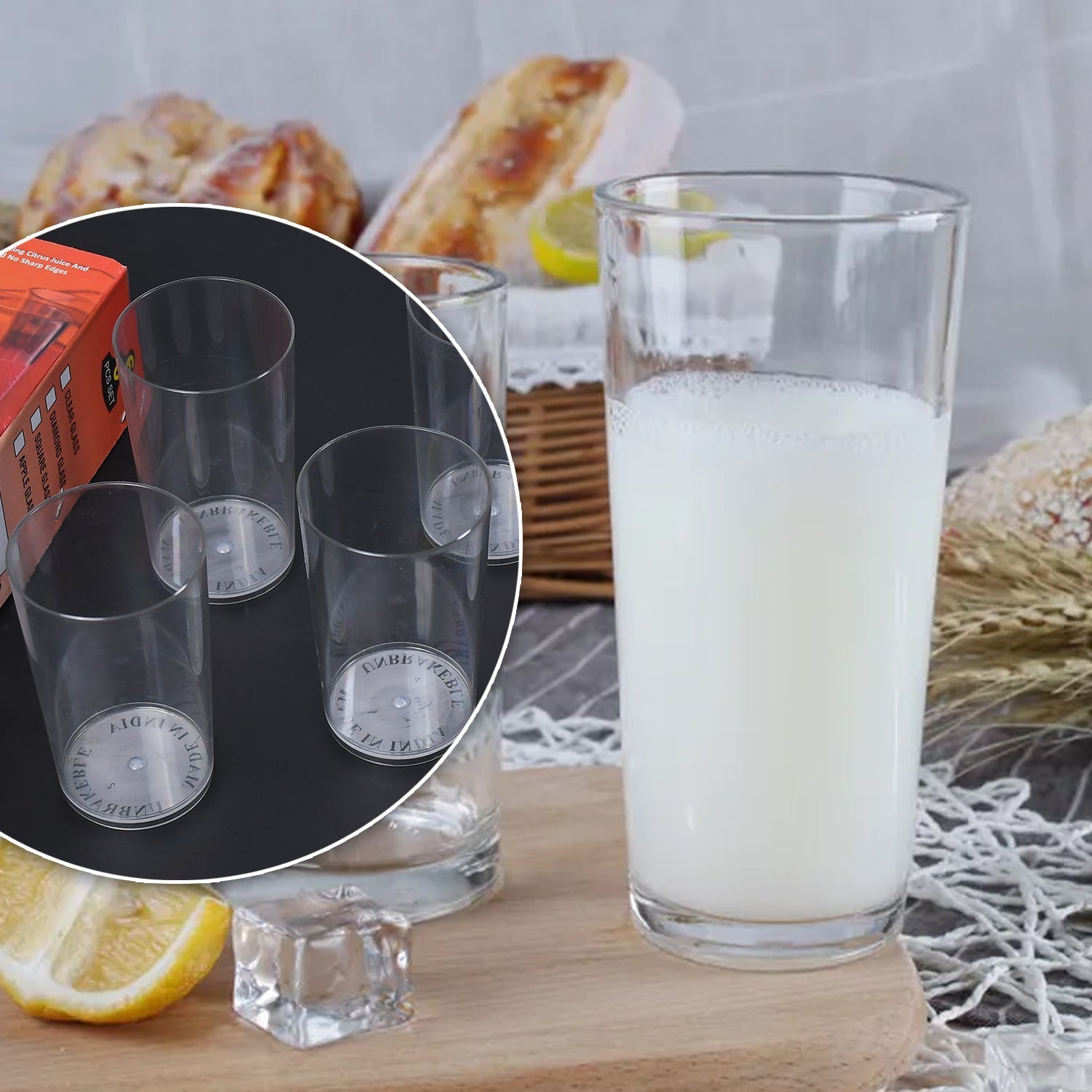 7143 Round Clear Plastic Water Glass Juice Beer Wine Plastic Unbreakable Transparent Glass Set ( 300ml 6pc )