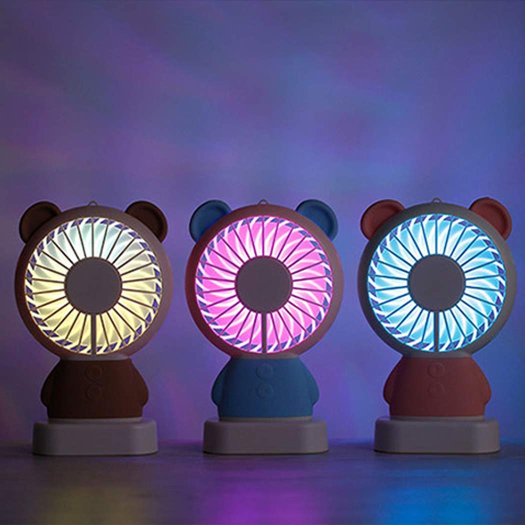 7632 MINI PORTABLE FAN USB RECHARGEABLE HANDHELD BEAR STYLE COLOR CHANGING LED LIGHT POCKET DESK LIGHT FAN