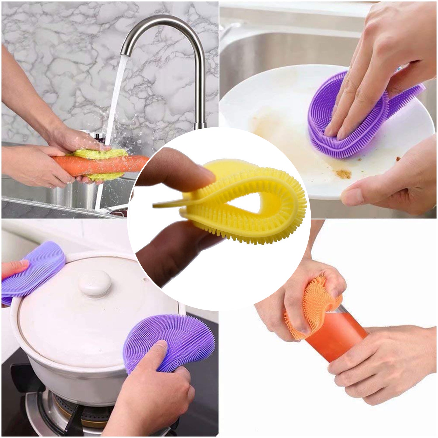 1344A Cleaning Supplies Sponges Silicone Scrubber for Kitchen Non Stick Dishwashing & Baby Care Sponge Brush Household Health Tool( Pack of 5pc).