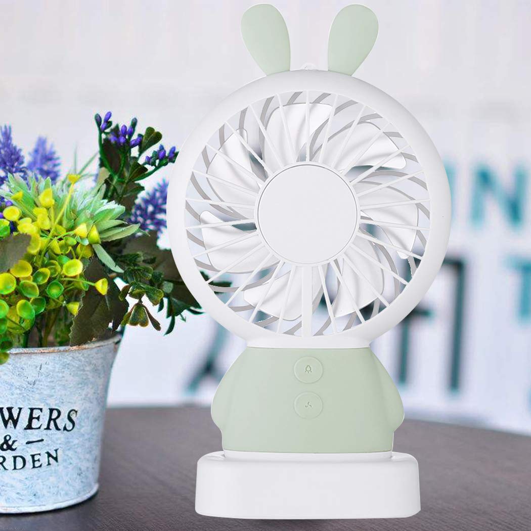 7633 Mini Portable Fan USB Rechargeable Handheld Rabbit Style Color Changing LED Light Pocket Desk Light Fan