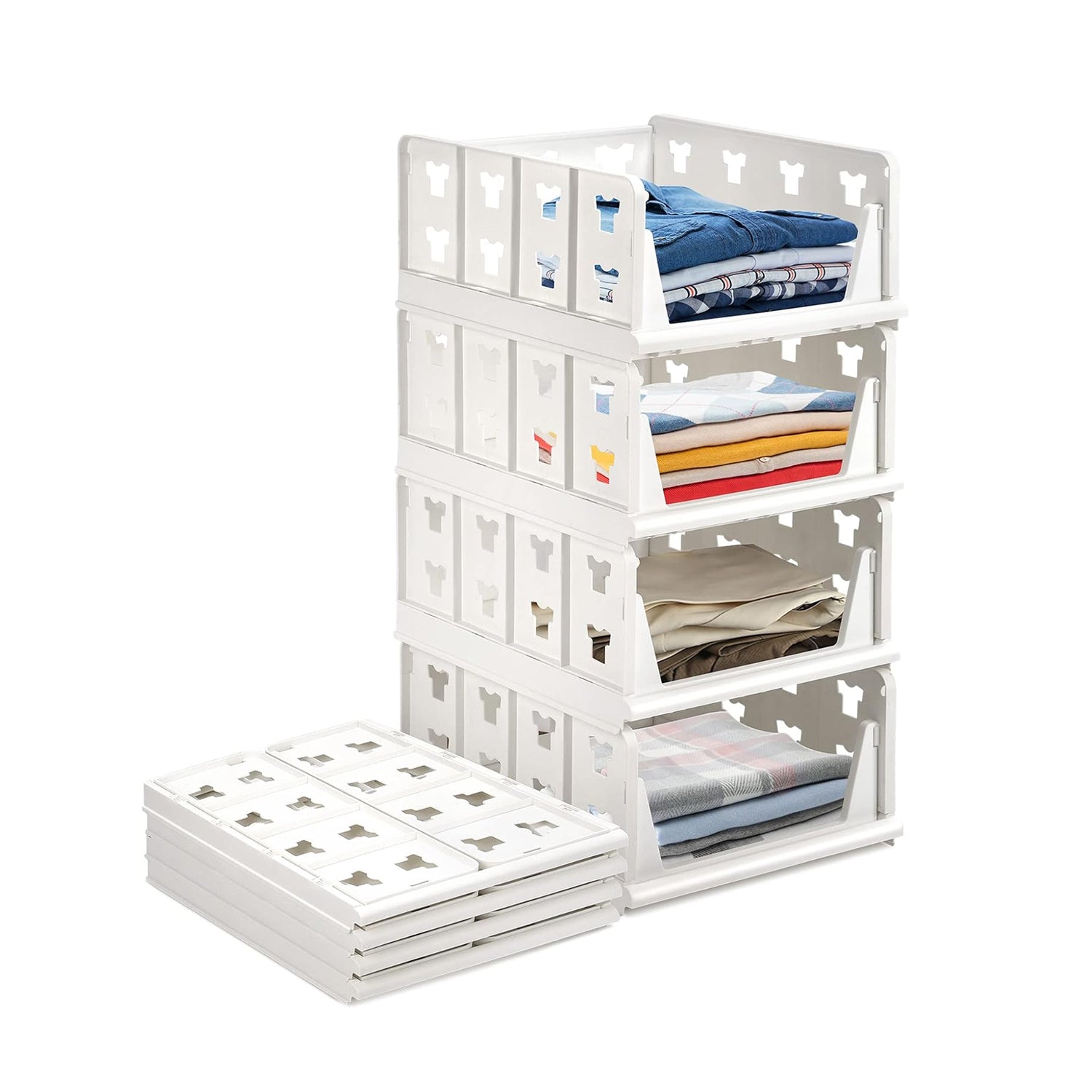 7887 4 Layer Stackable Multifunctional Storage,for Clothes Foldable Drawer Shelf Basket Utility Cart Rack Storage Organizer Cart for Kitchen, Pantry Closet, Bedroom, Bathroom, Laundry (4 Layer 1 Pc)