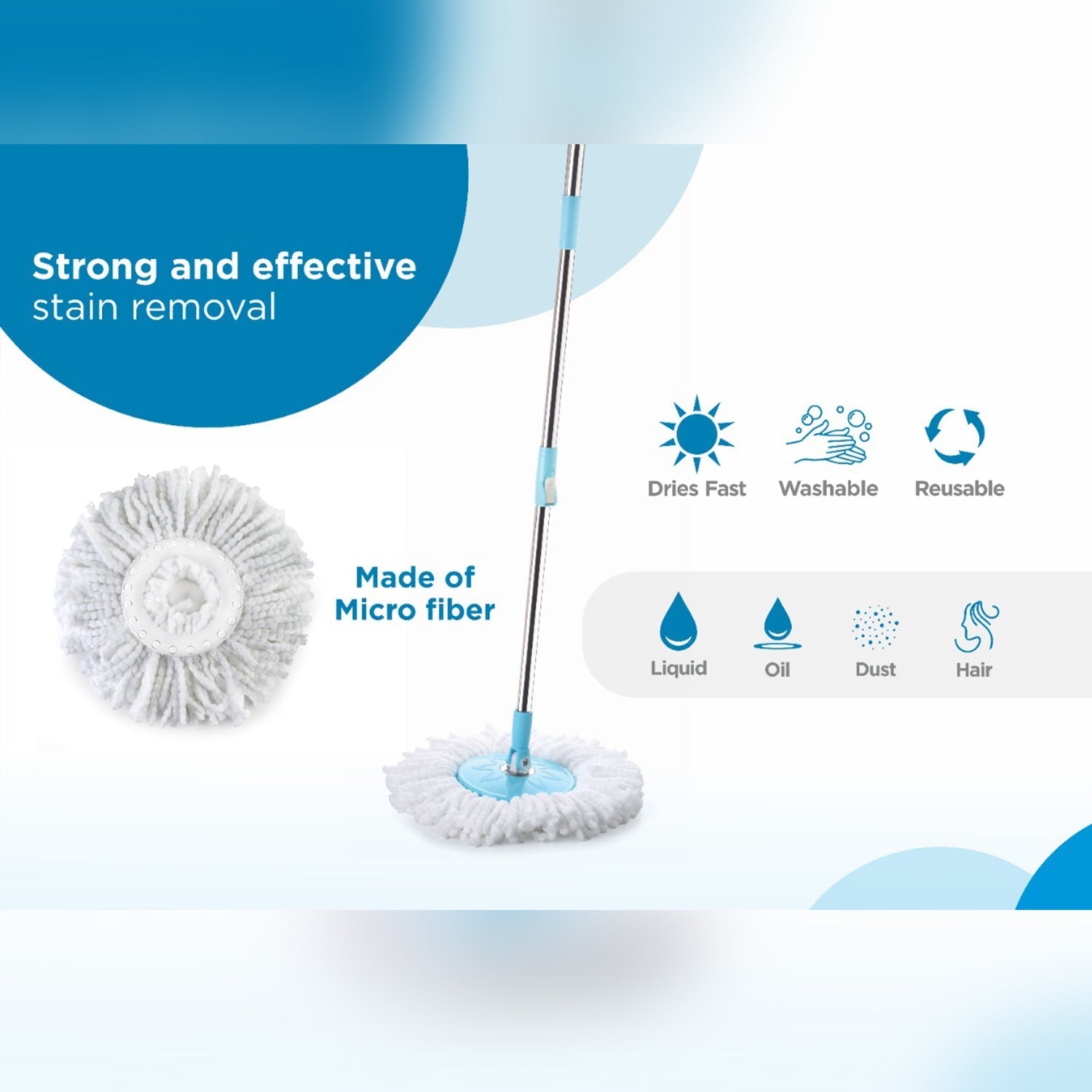 8713 GANESH Prime Plus Steel Spinner Bucket Mop 360 Degree Self Spin Wringing with 2 Absorbers for Home and Office Floor Cleaning Mops Set.