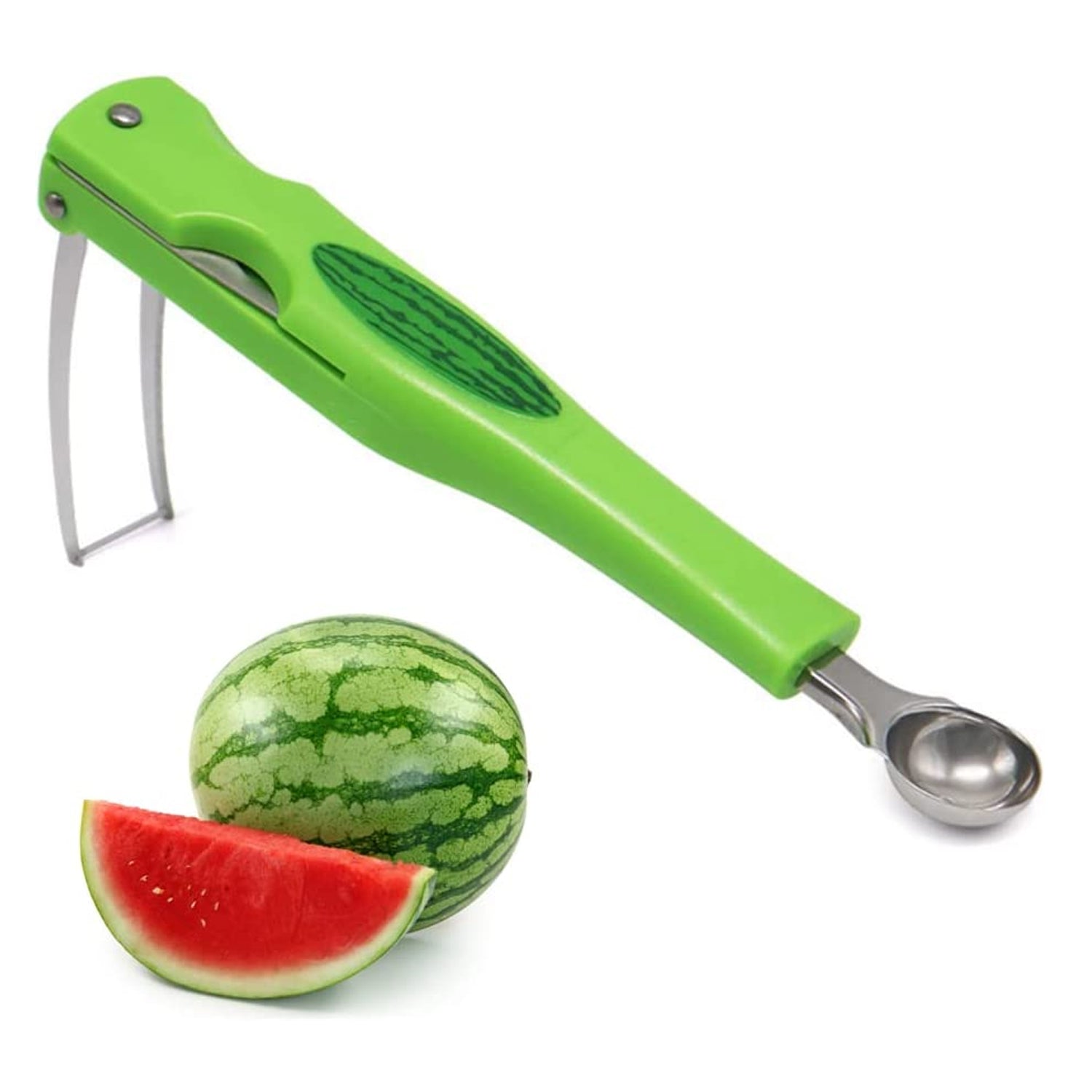 2814 Stainless Steel Fruit Scooper Seed Remover Melon Baller Carving Knife Double Sided Melon Baller for Watermelon Ice Cream.