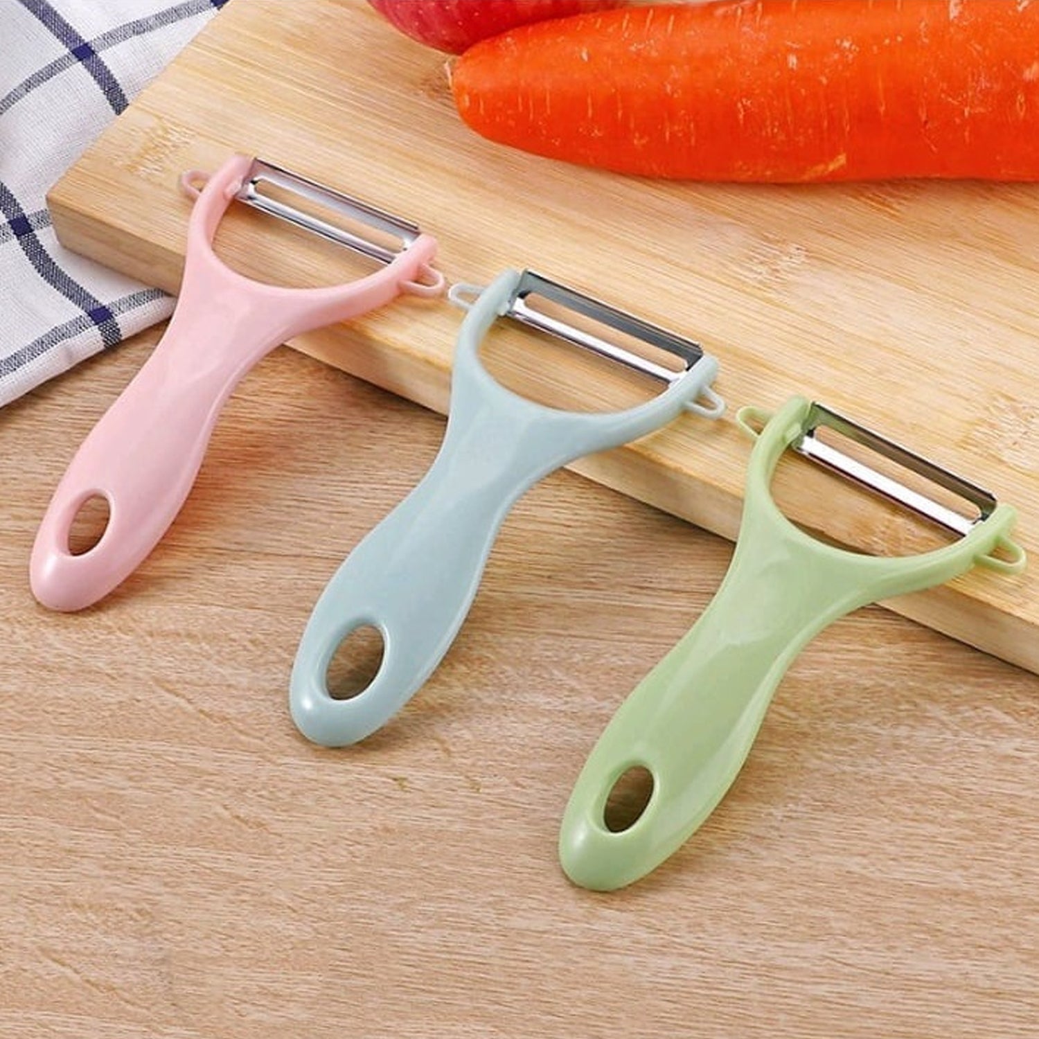 5207 Plastic Kitchen Peeler - Green & Classic Stainless Steel 3-Piece Knife Set Combo