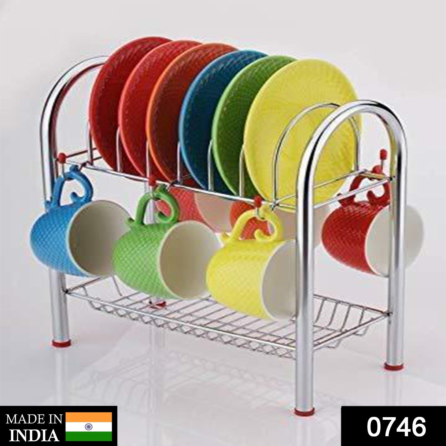 746_Stainless Steel 2 Layer Plate & Bowl Stand Kitchen Utensil Rack/Cutlery Stand