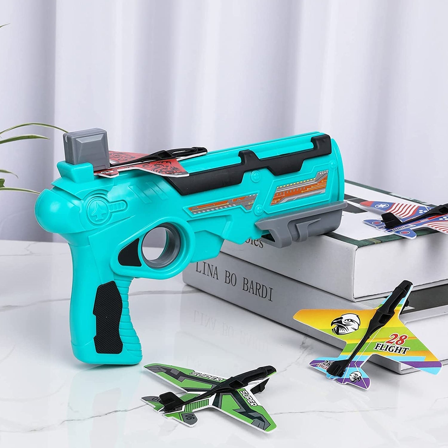 4413 Airplane Launcher Toy Catapult aircrafts Gun with 4 Foam aircrafts