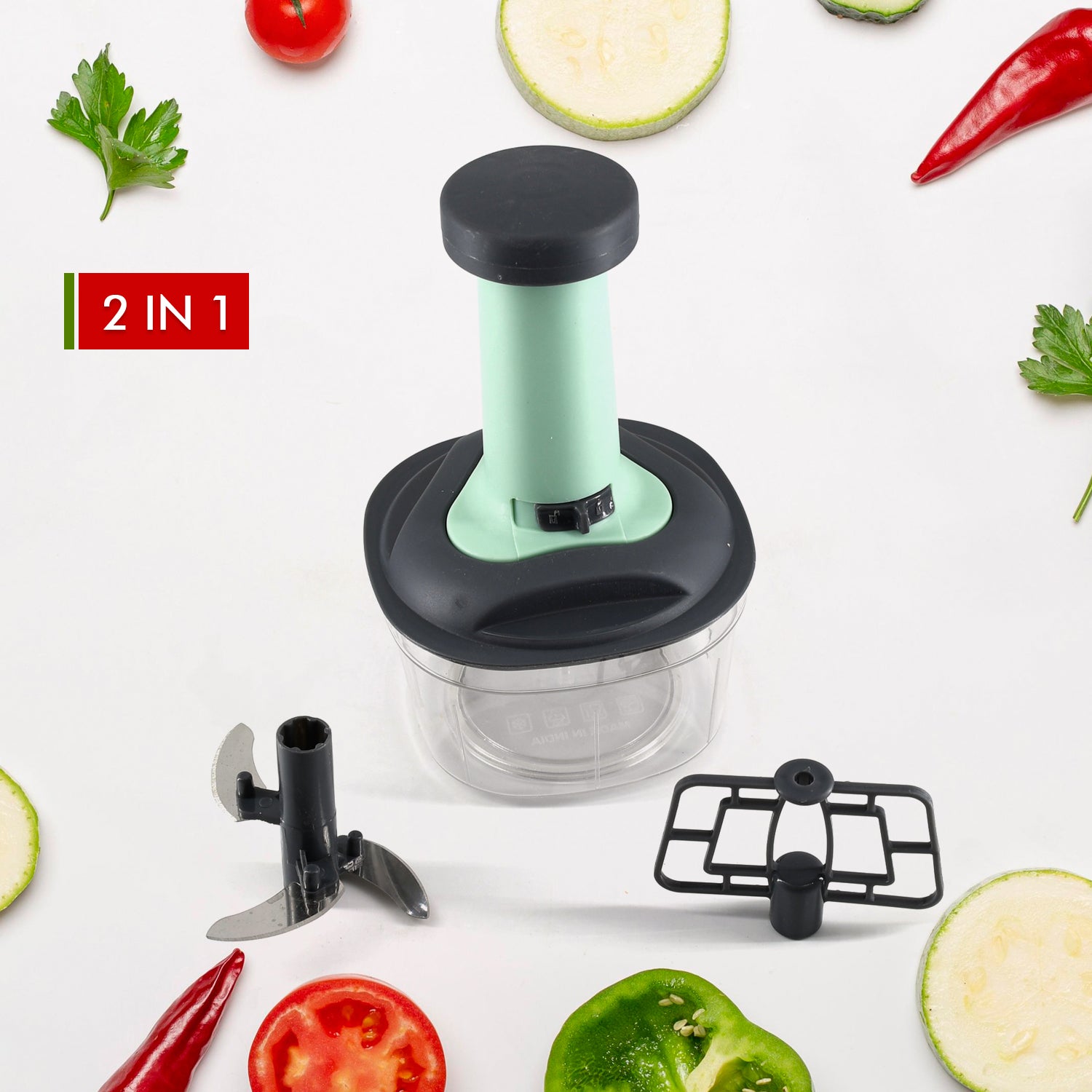 5902 PUSH CHOPPER MANUAL FOOD CHOPPER AND HAND PUSH VEGETABLE CHOPPER, CUTTER, MIXER SET FOR KITCHEN WITH 3 STAINLESS STEEL BLADE. 