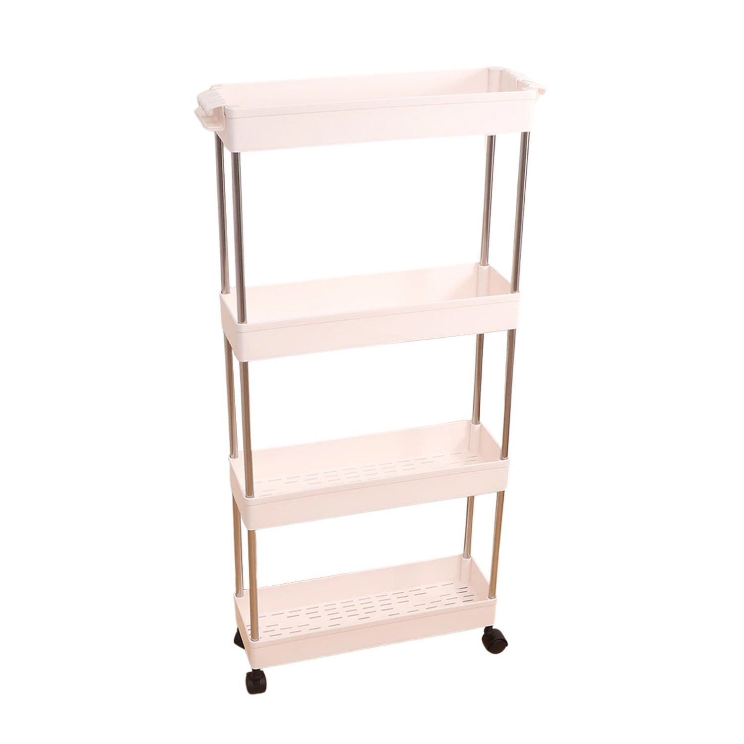 2156 Plastic 4 layer folding trolly Storage Organizer for Kitchen Storage Rack Shelf Trolley Rack with Caster Wheels (4 LAYER)