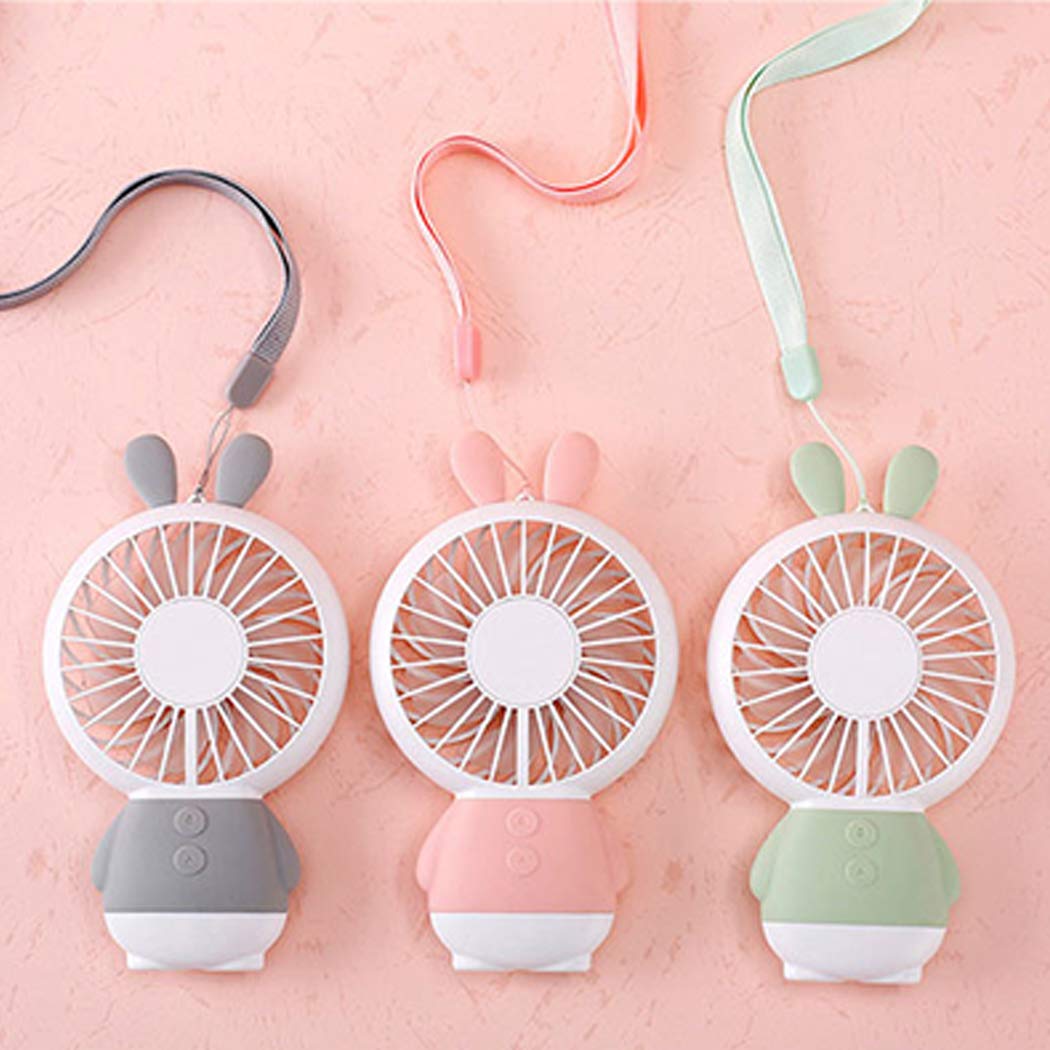 7633 Mini Portable Fan USB Rechargeable Handheld Rabbit Style Color Changing LED Light Pocket Desk Light Fan