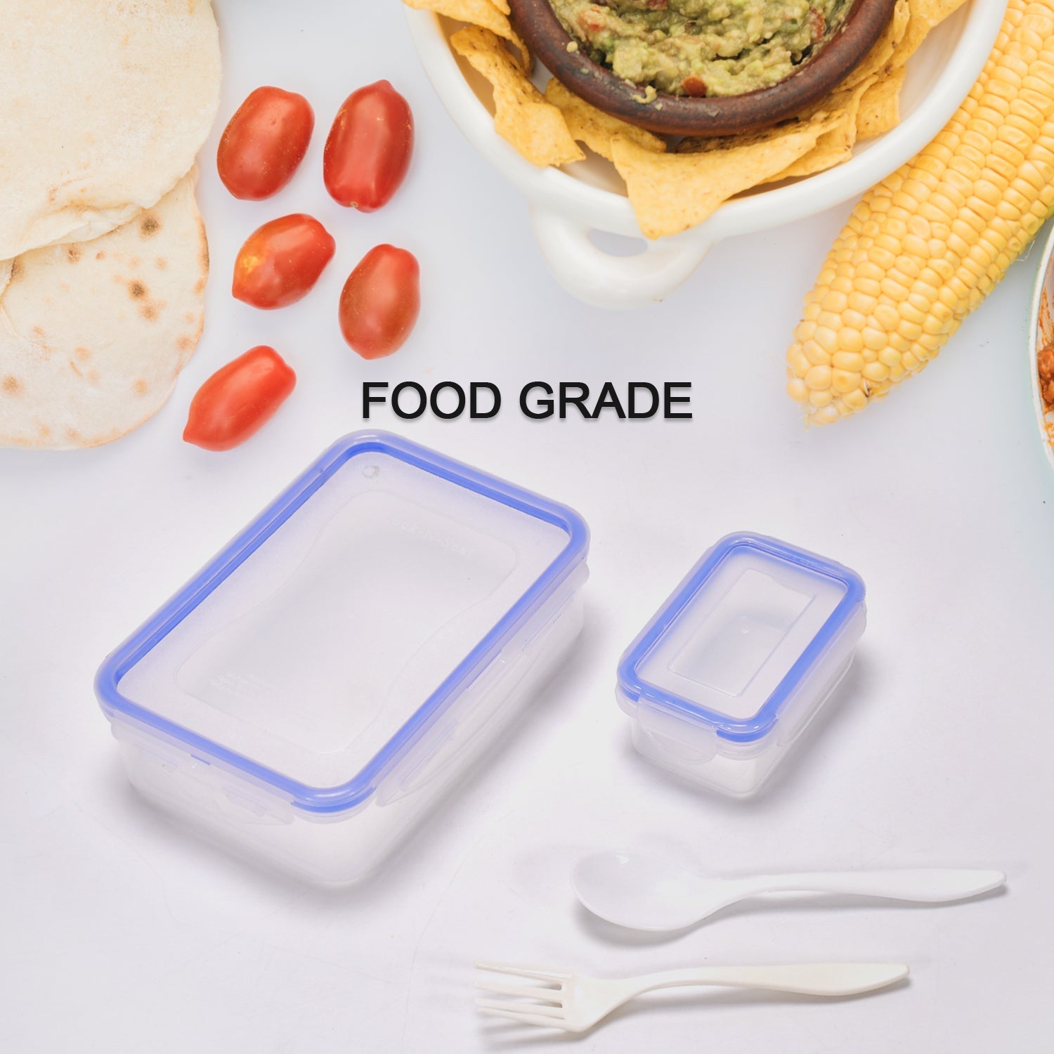 7070 Multipurpose Air Tight 4 Side Lock Food Grade Lunch Box With Small Square Container