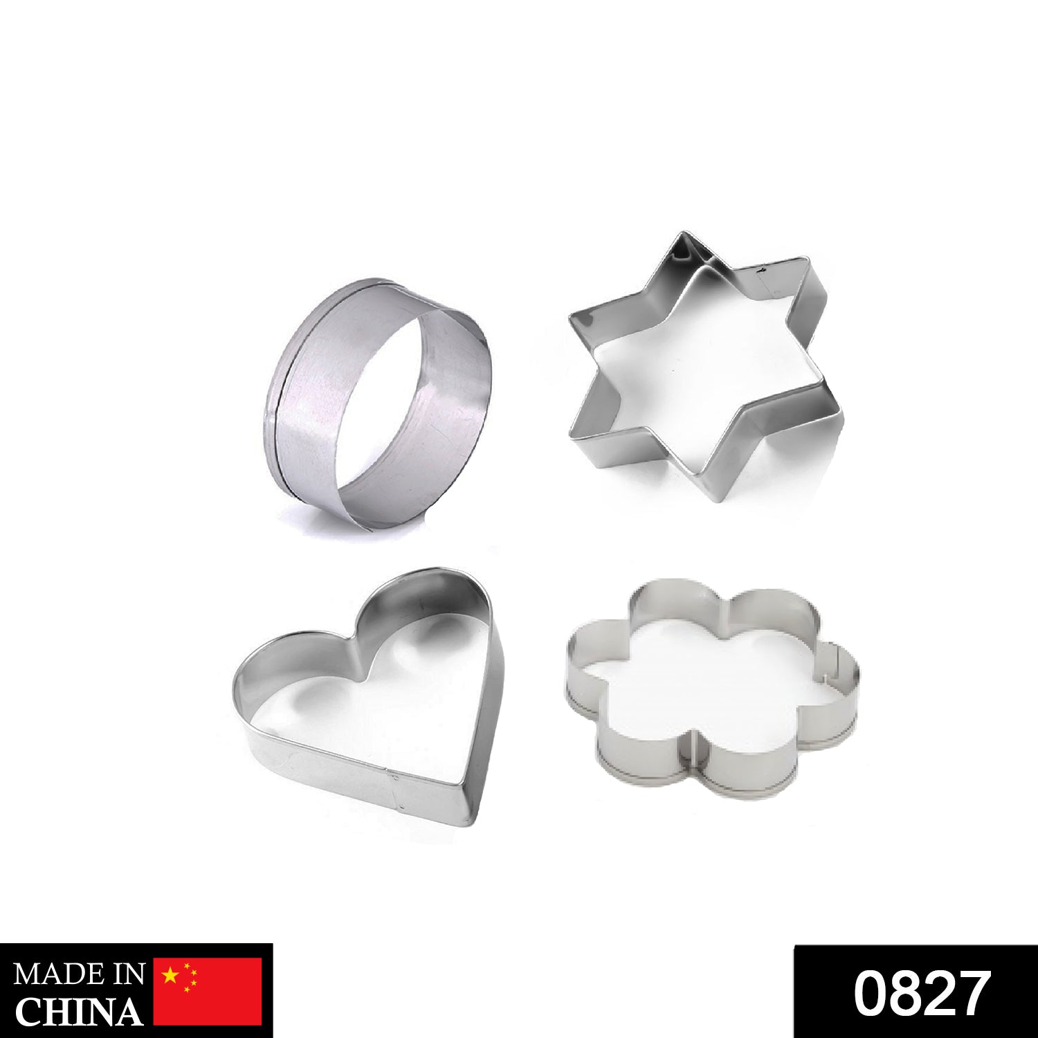 0827 Cookie Cutter Stainless Steel Cookie Cutter with Shape Heart Round Star and Flower (4 Pieces)