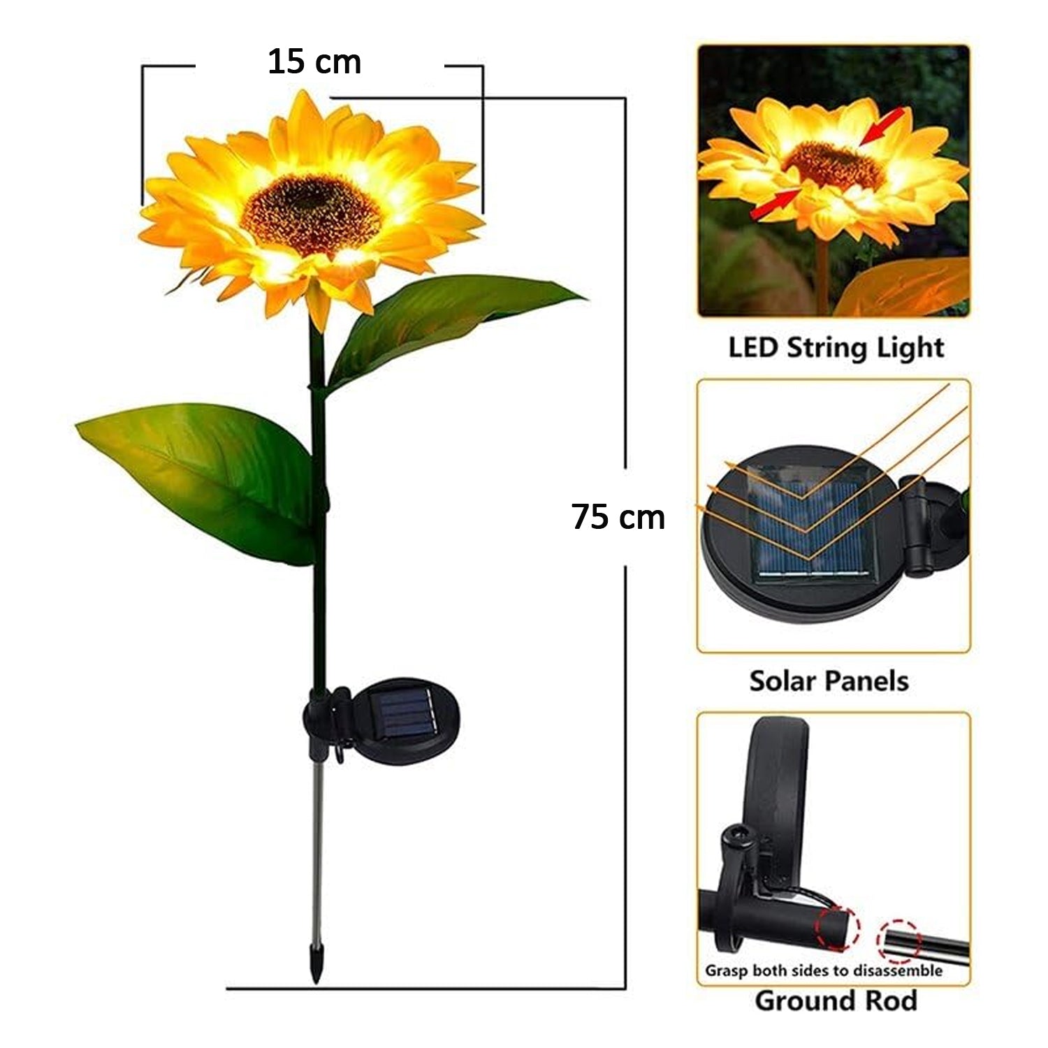 9328 2 Pc Outdoor Solar Sunflower Lights Intelligent Light Control Waterproof Garden Landscape Stake Light