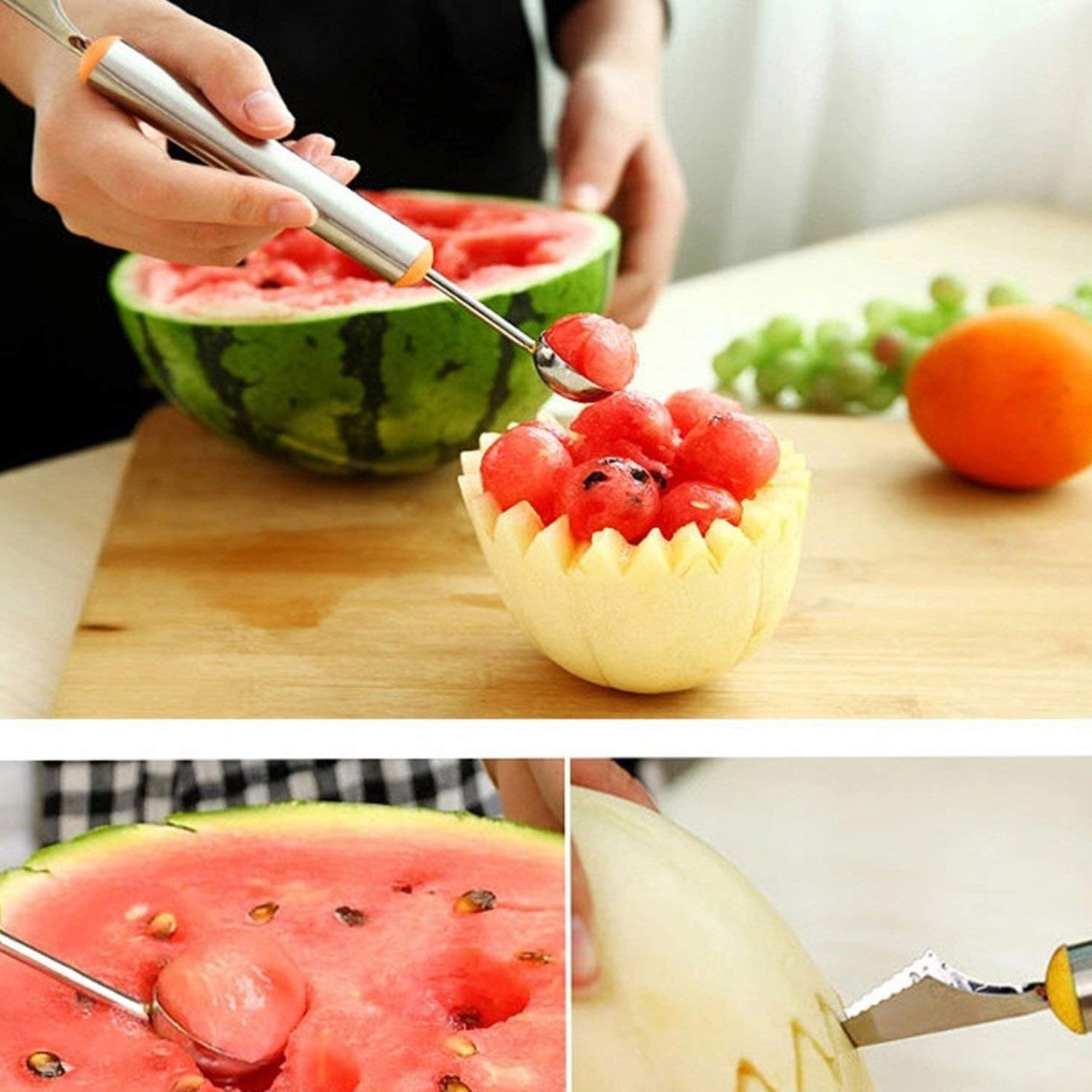 5335 Multifunctional 2 in 1 Melon Baller - Stainless Steel Dig Scoop with Fruit Carving Knife.