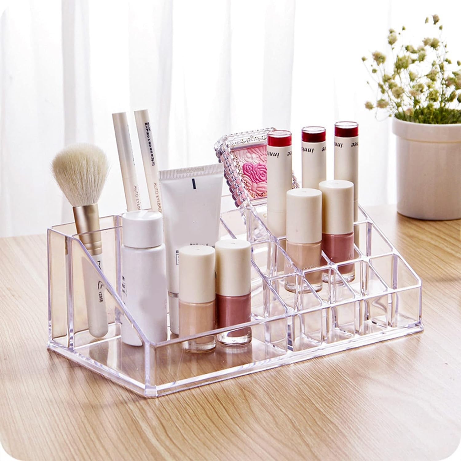 6282 16 Compartment Cosmetic Makeup Jewellery Lipstick Storage Organiser Box, Cosmetic Storage Box Make-up Lipstick Organizer / Lipstick Holder Case  Transparent