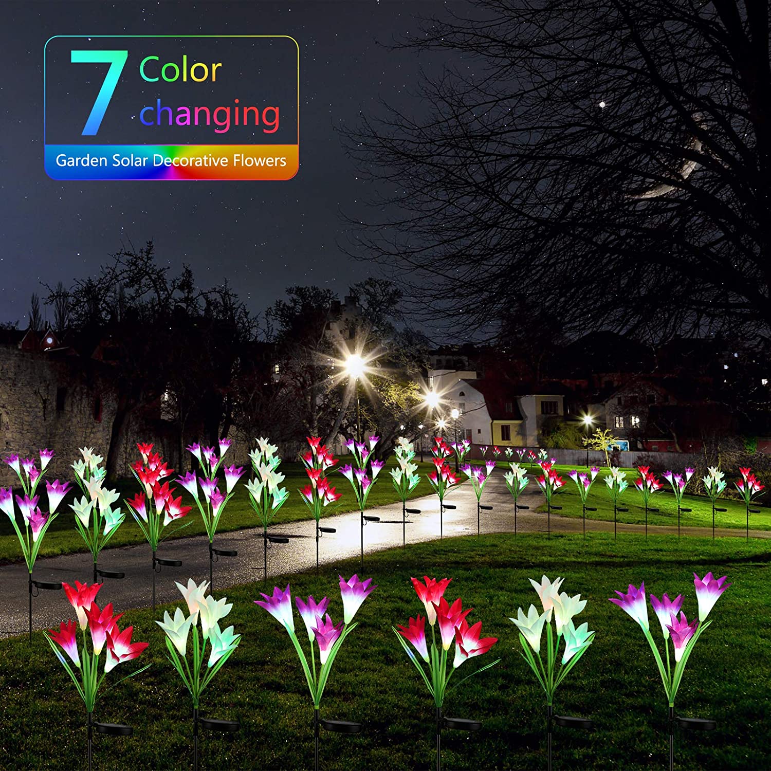 6616B Waterproof Outdoor Solar Lily Flower Stake Lights ( Pack Of 2 pcs )