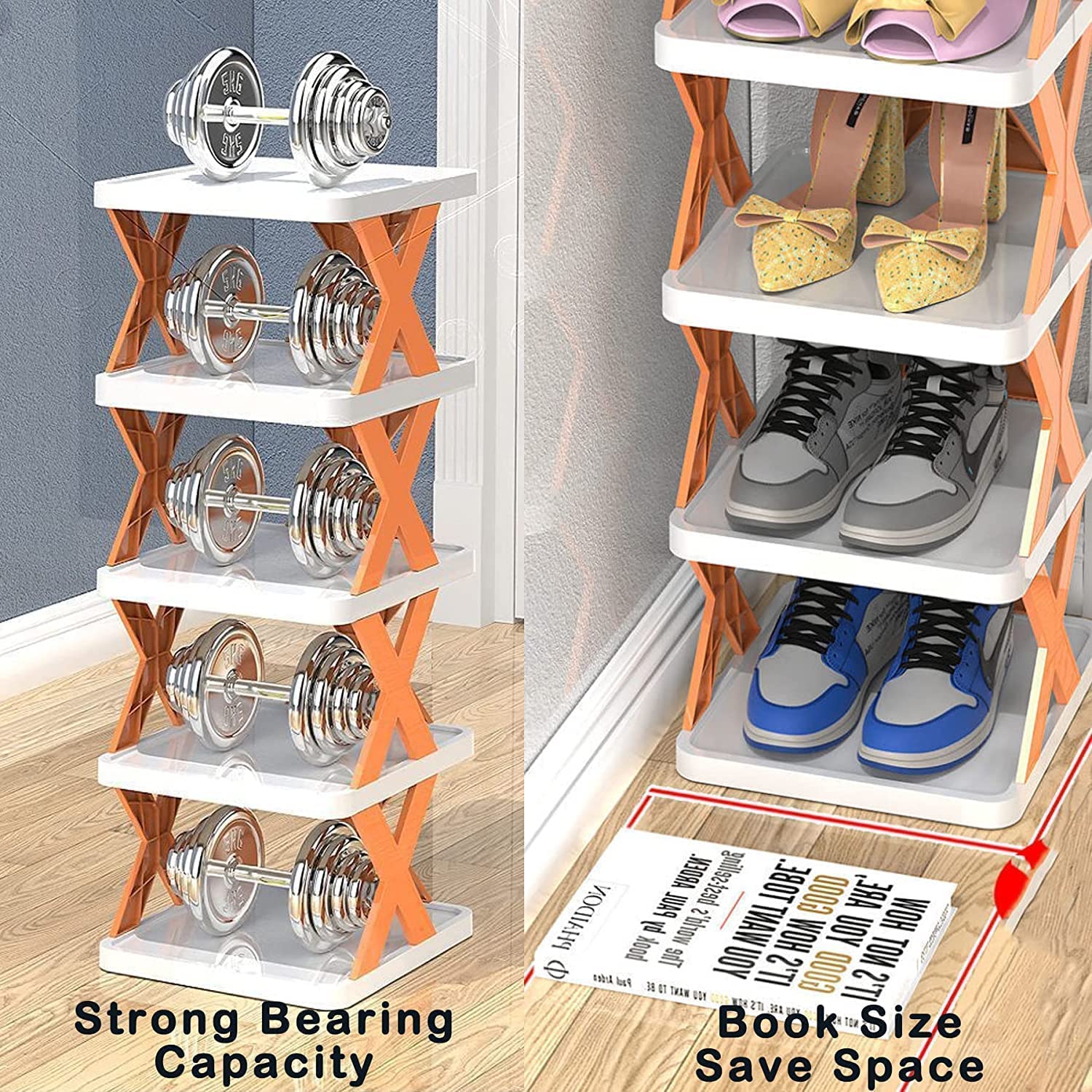 9054A  5 Tier Shoes Stand, Shoe Tower Rack Suit for Small Spaces, Closet, Small Entryway, Easy Assembly and Stable in Structure, Corner Storage Cabinet for Saving Space 