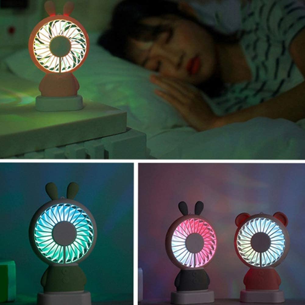 7632 MINI PORTABLE FAN USB RECHARGEABLE HANDHELD BEAR STYLE COLOR CHANGING LED LIGHT POCKET DESK LIGHT FAN