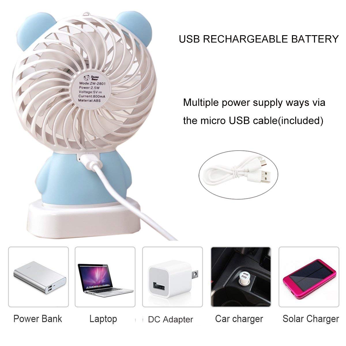 7632 MINI PORTABLE FAN USB RECHARGEABLE HANDHELD BEAR STYLE COLOR CHANGING LED LIGHT POCKET DESK LIGHT FAN