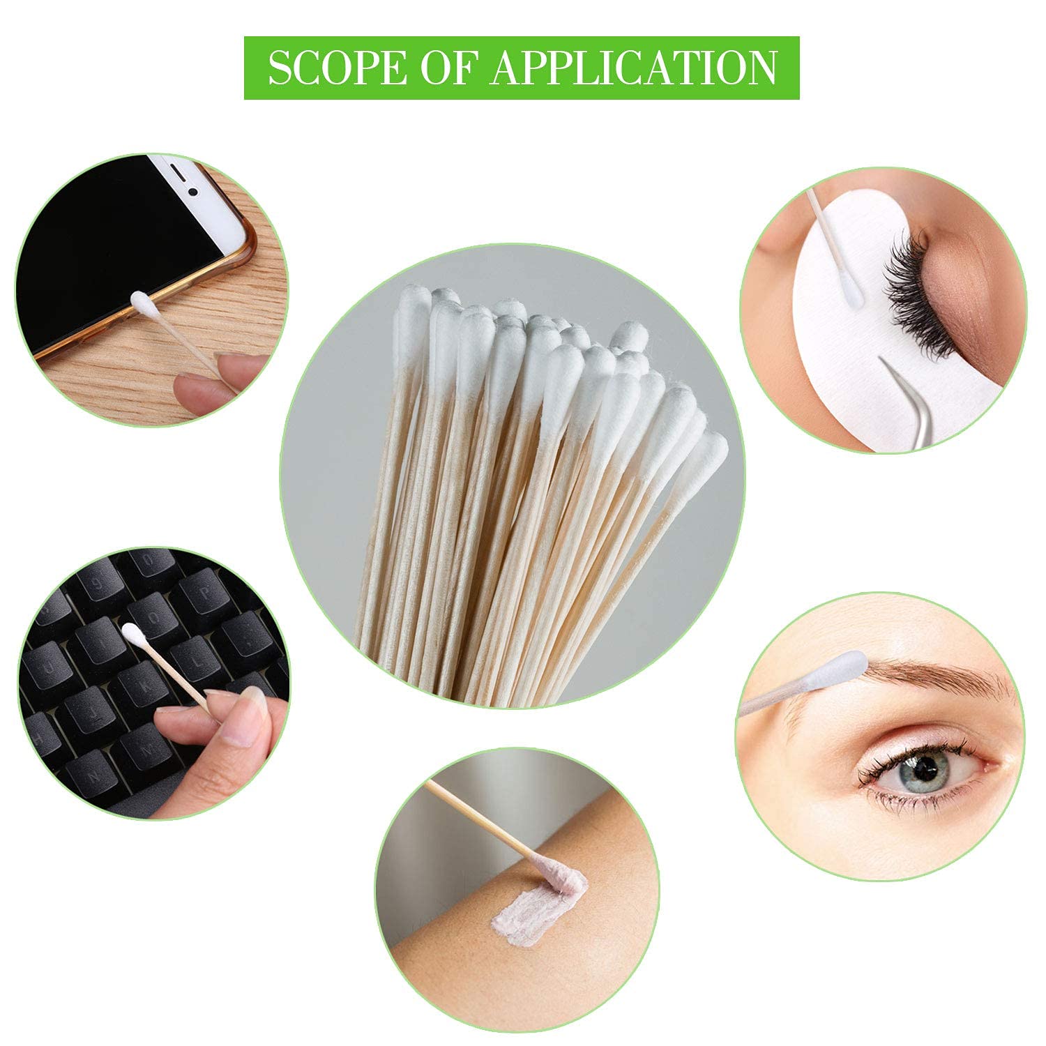 6016 Cotton Swabs Bamboo with Wooden Handles for Makeup Clean Care Ear Cleaning Wound Care Cosmetic Tool Double Head Biodegradable Eco Friendly (pack of 20)