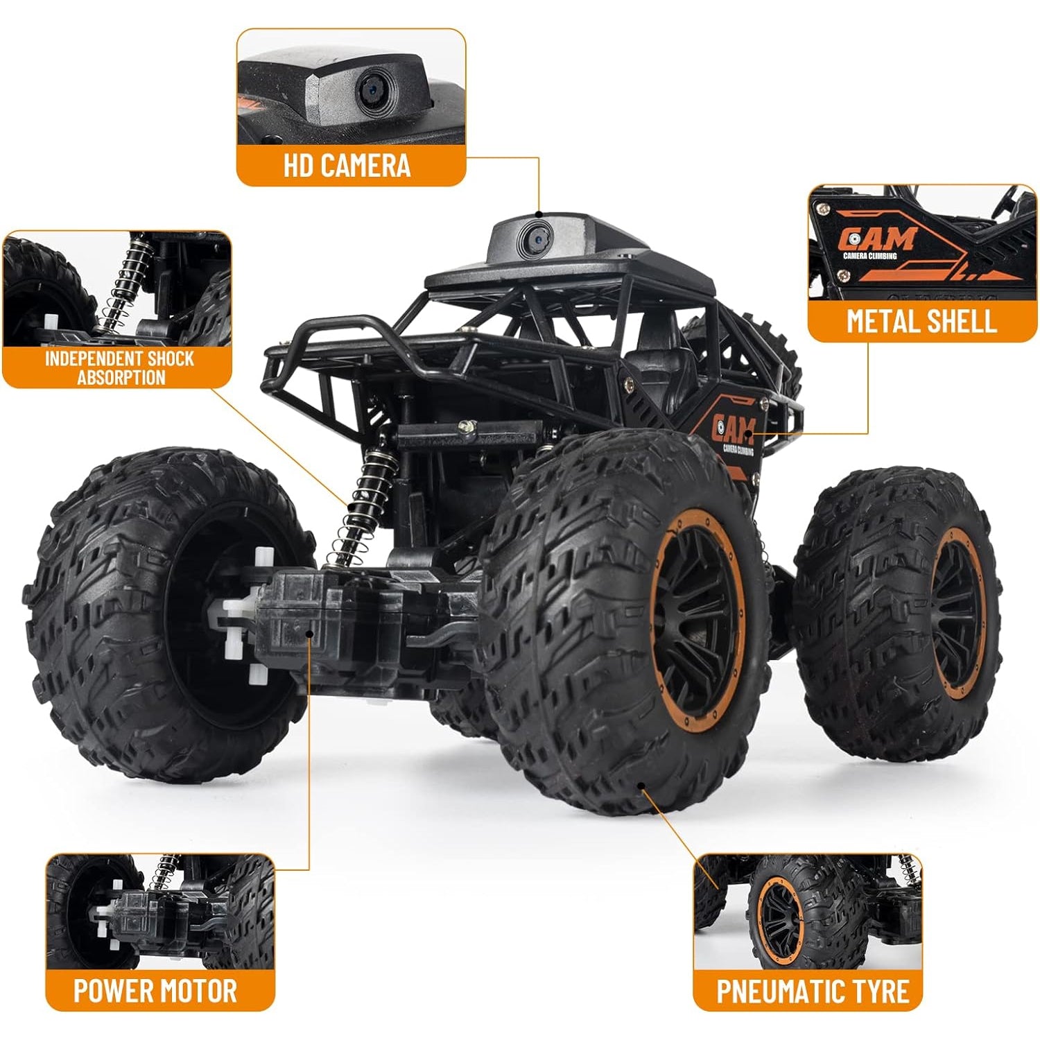 17901 Remote Control Car with Camera Off-Road Remote Control Truck Monster Trucks for Boys 8-12 Birthday Gift For Kids Adults Gift For Boys And Girls HD Camera Rock Crawler Monster Truck Toy