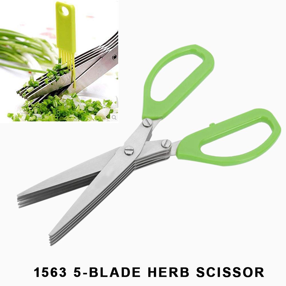 1563 Multifunction Vegetable Stainless Steel Herbs Scissor with 5 Blades