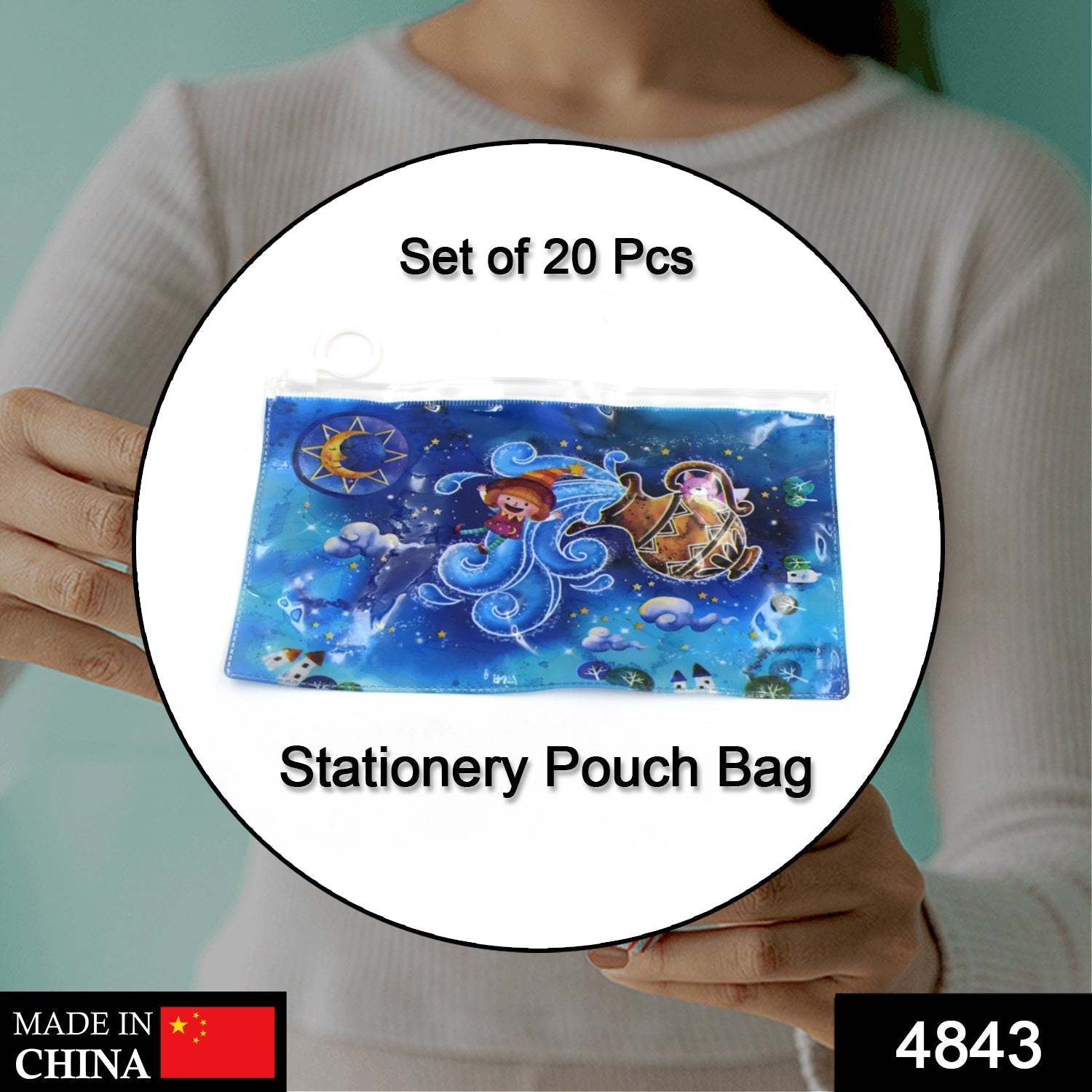 4843 20 Pc Blue Printed Pouch For Carrying Stationary Stuffs And All By The Students.