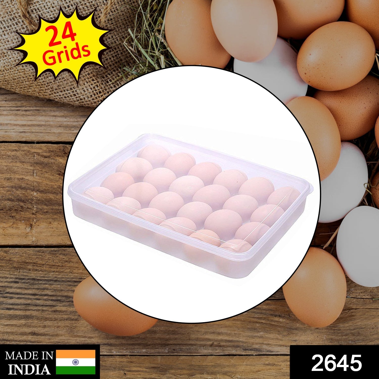 2645 24 Grids Plastic Egg Box Container Holder Tray for Fridge with Lid for 2 Dozen Egg Tray