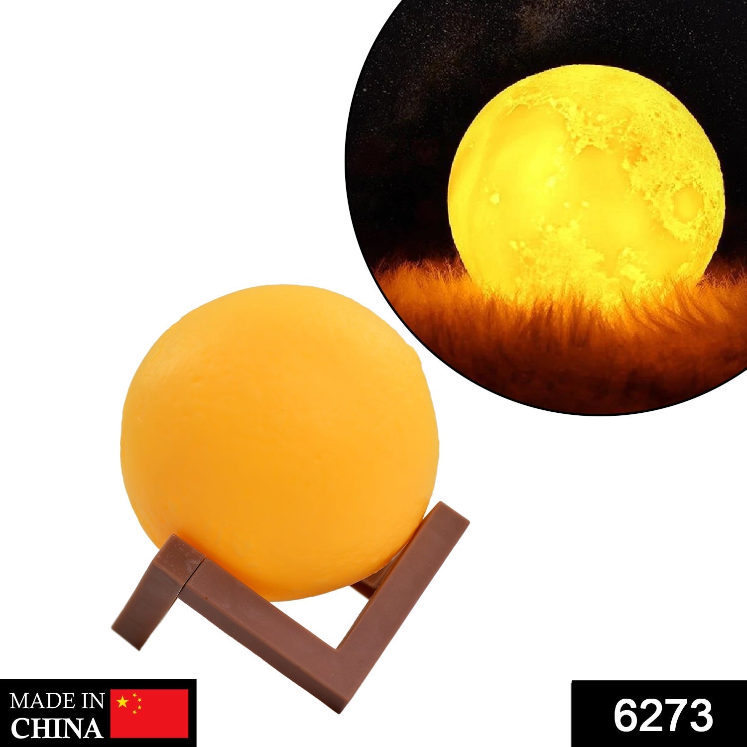 6273 Moon Night Lamp Yellow Colors Changing Touch Sensor with Wooden Stand Night Lamp for Bedroom