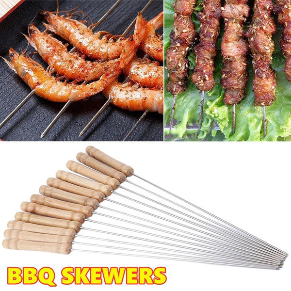 2228 Barbecue Skewers for BBQ Tandoor and Gril with Wooden Handle - Pack of 12