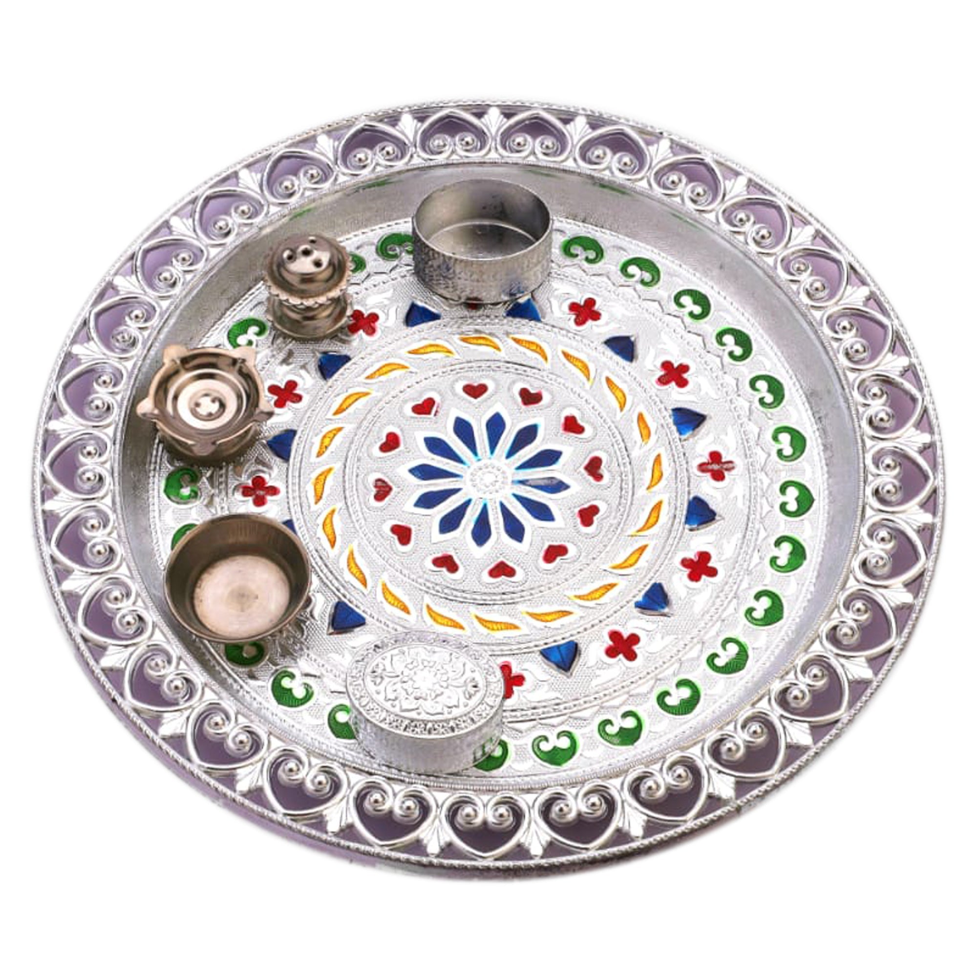 2236 Silver Plated Laxmi & Ganesh Pooja Thali Set (Set of 6 Pieces)