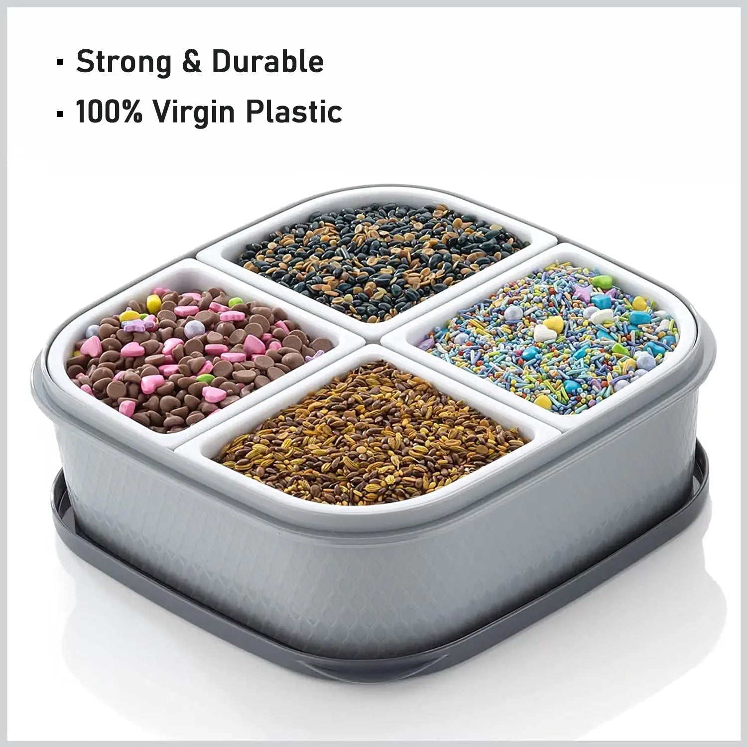 2031H Plastic 4 Sections Multipurpose Dry Fruit/ Chocolates/Mouth Freshener/Sweet Box Set | Serving Tray.