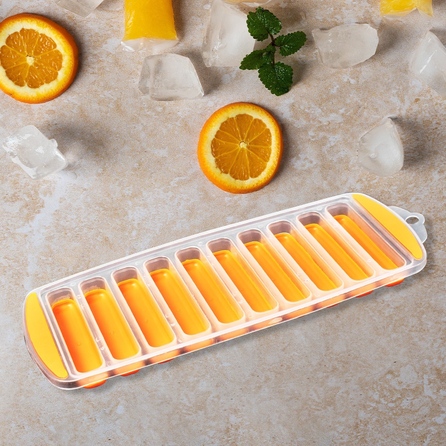 7166 Water Bottle Long Stick Ice Cube Trays with Easy Push Pop Out Narrow Ice Stick Cubes Assorted Color Silicone Bottom Ice Stick Tray