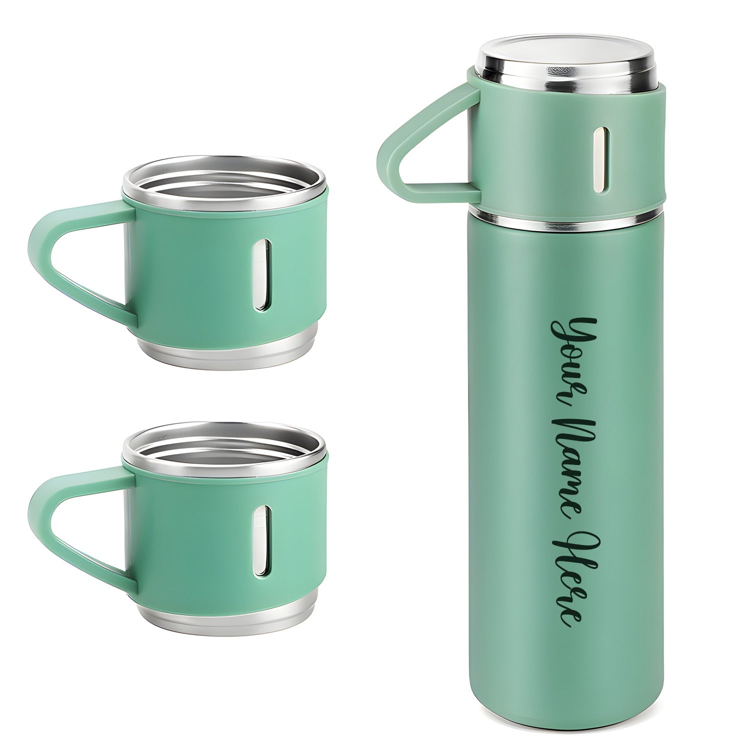 2834 Customized/Personalized Stainless Steel Water Bottle Vacuum Flask Set With 3 Steel Cups Combo | Gifting Custom Name Water Bottle | Gifts for boyfriend/Girlfriend/Employee | 500ML |