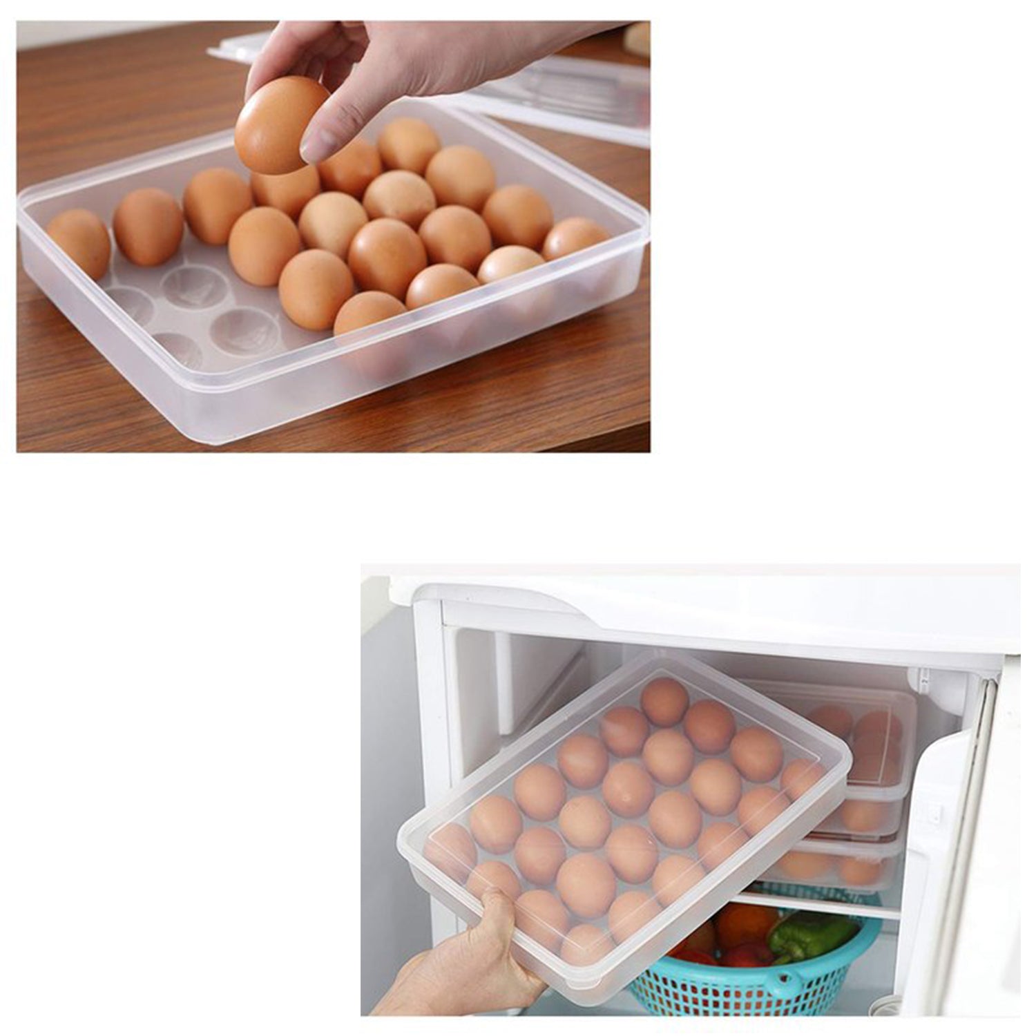 2645 24 Grids Plastic Egg Box Container Holder Tray for Fridge with Lid for 2 Dozen Egg Tray