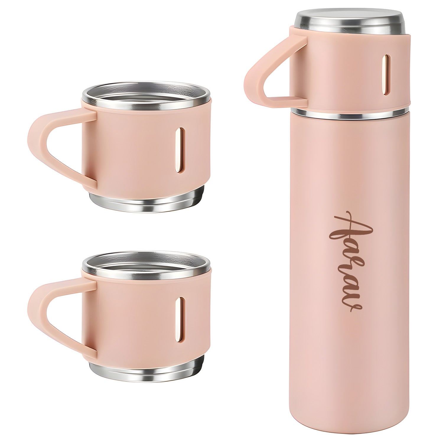 2834 Customized/Personalized Stainless Steel Water Bottle Vacuum Flask Set With 3 Steel Cups Combo | Gifting Custom Name Water Bottle | Gifts for boyfriend/Girlfriend/Employee | 500ML |