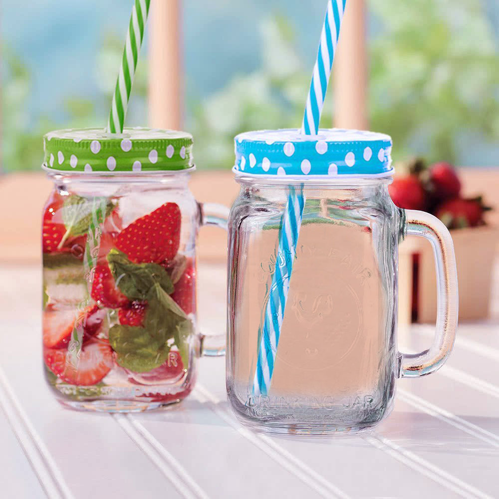 760 Drinking Cup/Glass/Mug Mason Jar with Handle & Straw