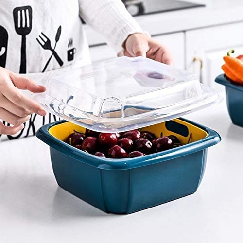 2355 Double Layer Food Drainer Washing Basket with Collapsible Strainers Colander