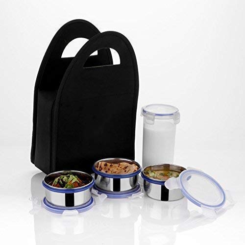 2201 Compact Stainless Steel Airtight Lunch Box Set - 4 pcs (3 Leakproof Containers and 1 Bottle)