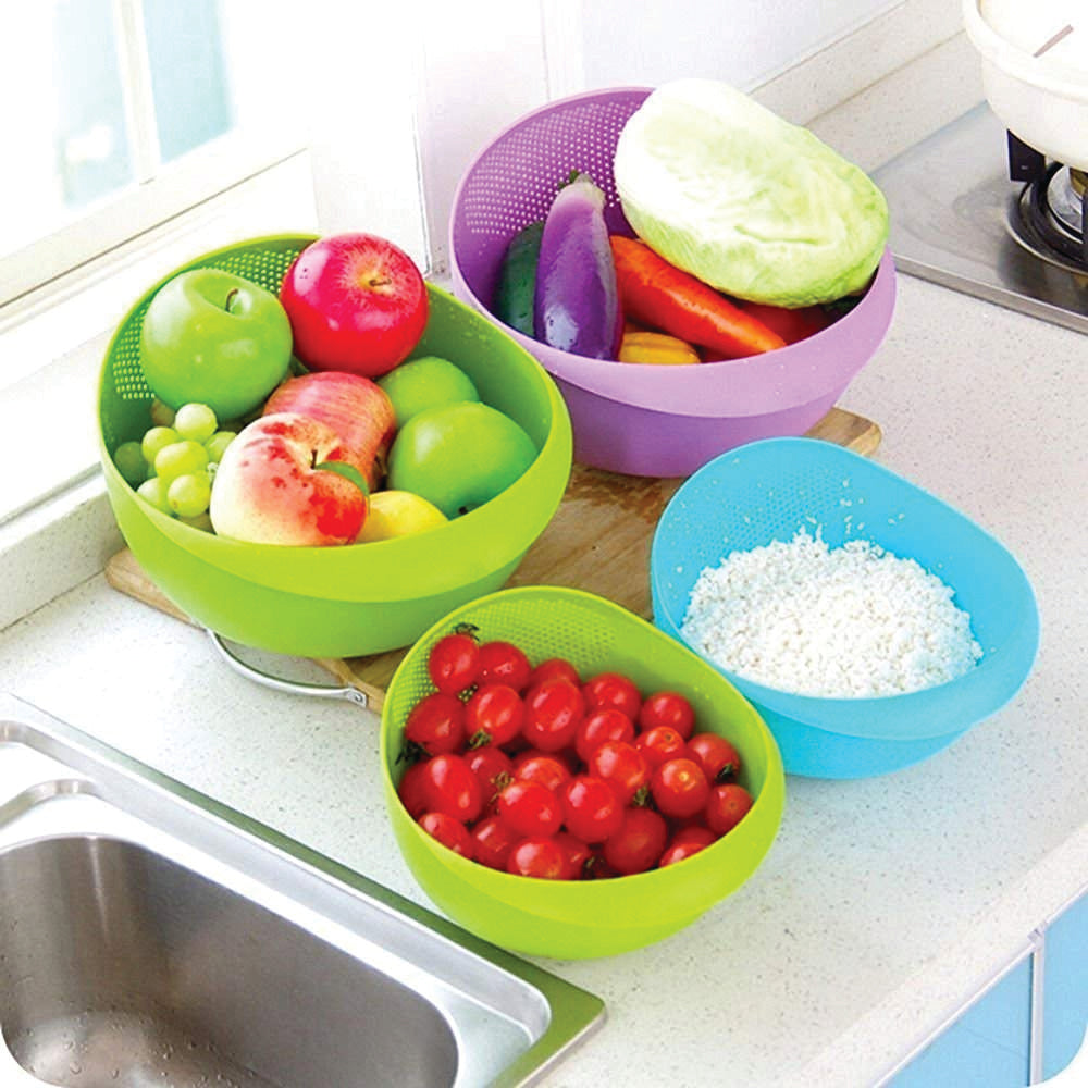 108 Kitchen Plastic big Rice Bowl Strainer Perfect Size for Storing and Straining