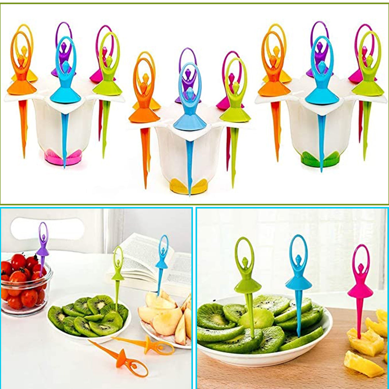 2046 Dancing Doll Fruit Fork Cutlery Set with Stand Set of 6.