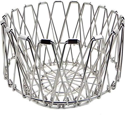 3040 Multipurpose Fruit Basket Stainless Steel Wire Bowl Foldable Basket for Vegetable / Fruits / Dining