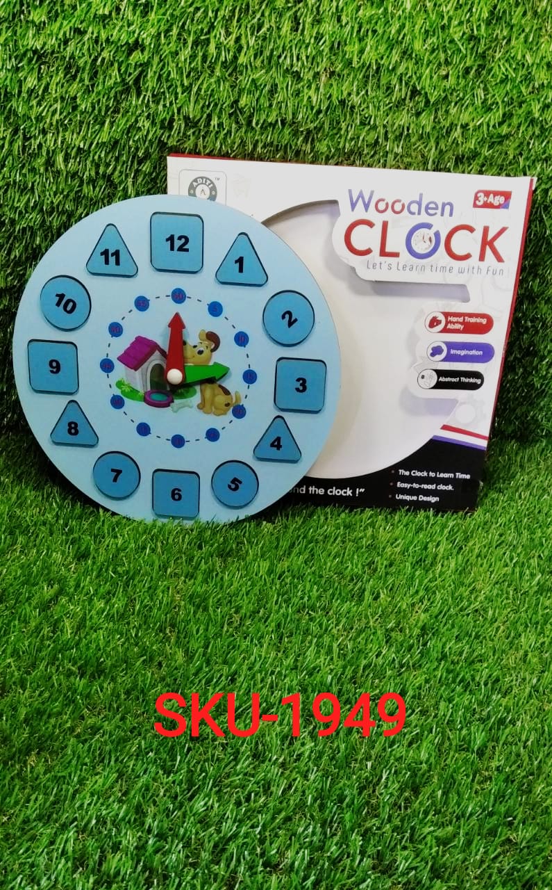 1949 AT49 Wooden Clock Toy and game for kids and babies for playing and enjoying purposes.