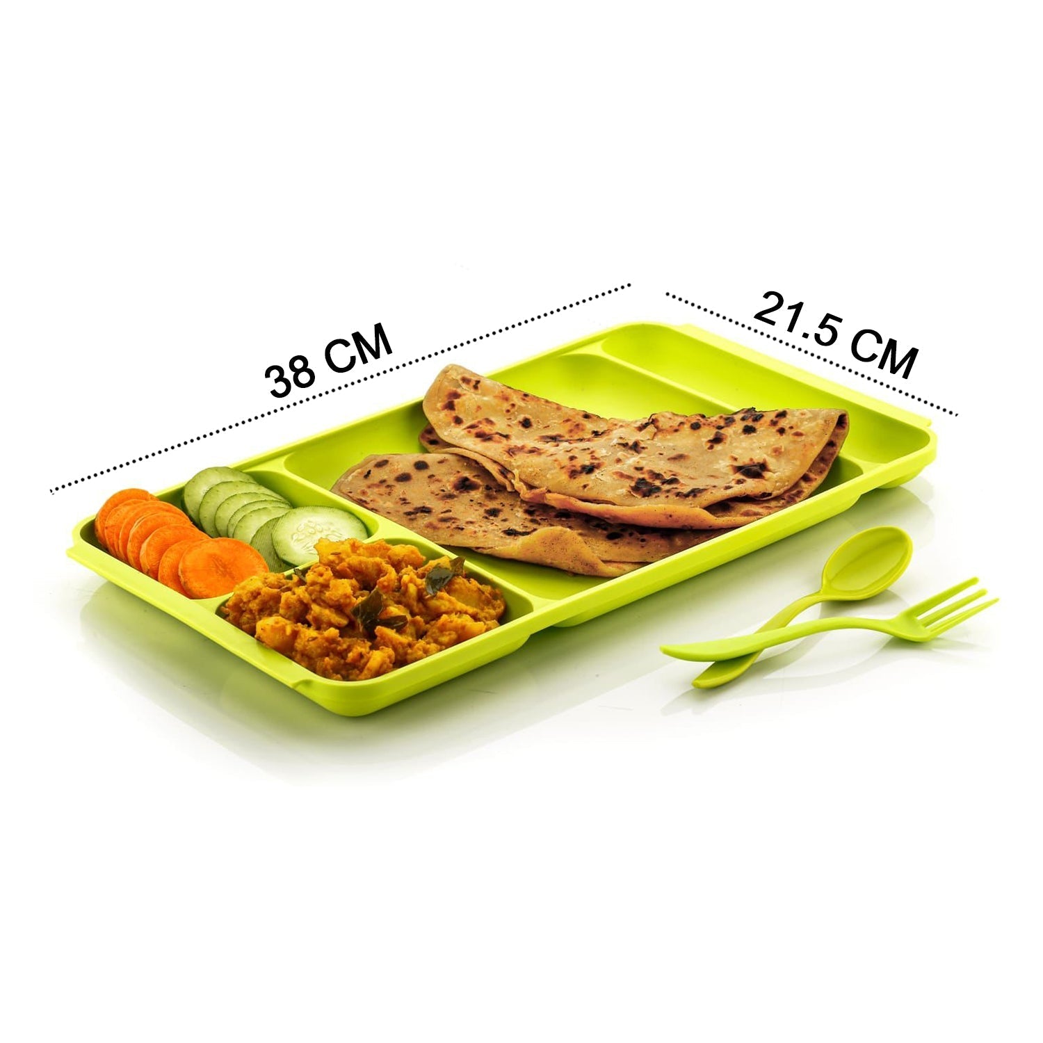 2037 4Compartment Dish with Spoon and Fork(2 Dish Set with 1Spoon and 1Fork) Dinner Plate Plastic Compartment Plate Pav Bhaji Plate 4-Compartments Divided Plastic Food Plate.