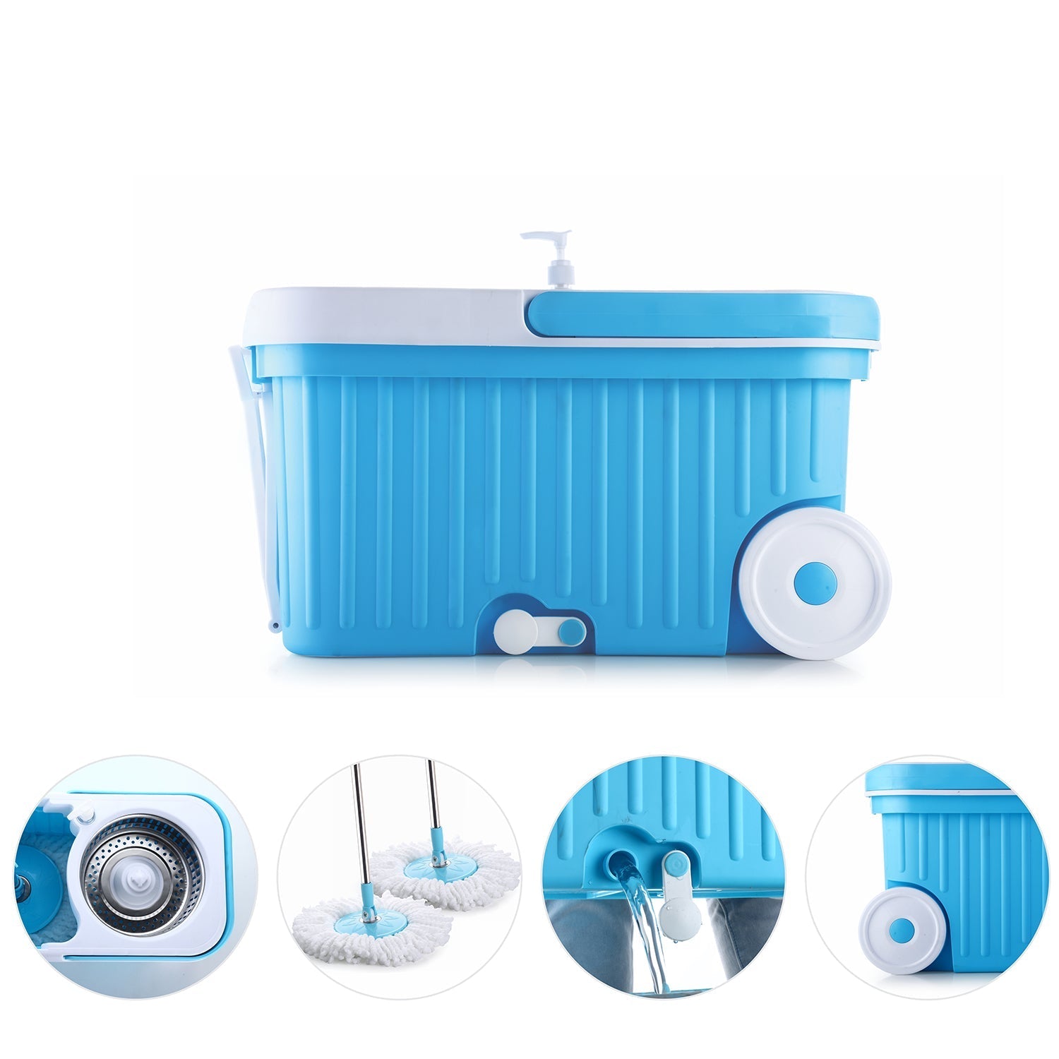 8712 Sporty Plastic Spin Mop with Bigger Wheels and Plastic Auto Fold Handle for 360 Degree Cleaning.