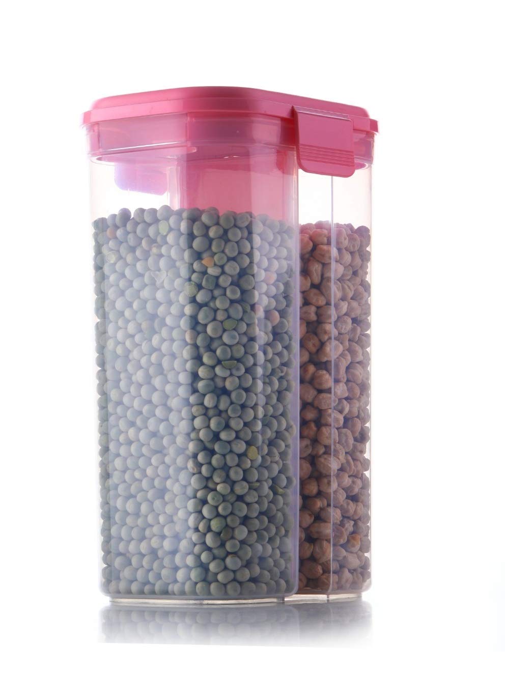 2147 Plastic 2 Sections Air Tight Transparent Food Grain Cereal Storage Container (2 ltr)