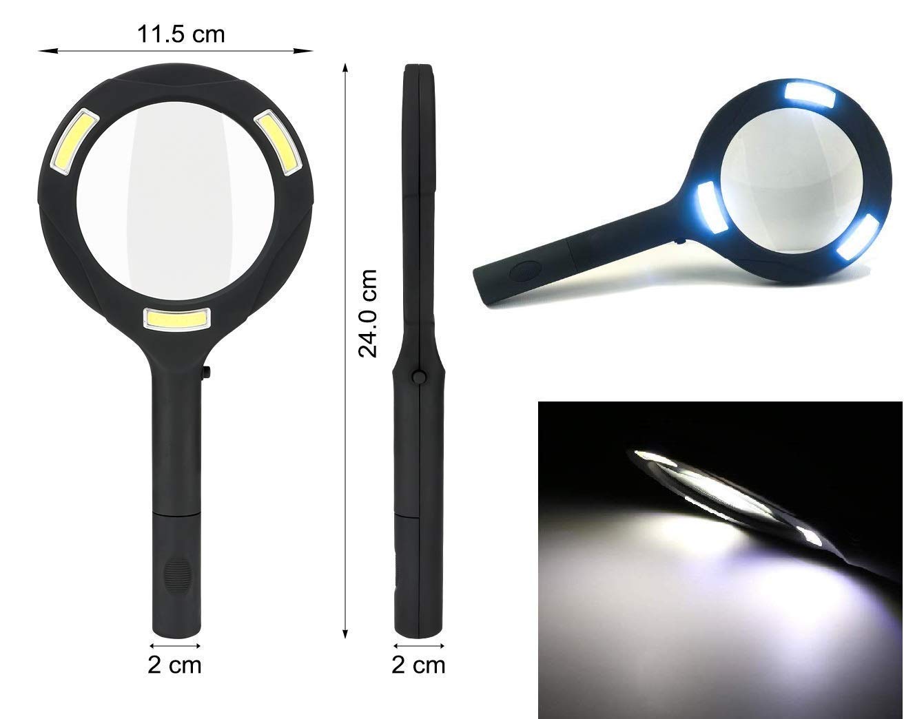 1573 Magnifying Glass with 3 Led Light 3X Power and Rubberized Handle